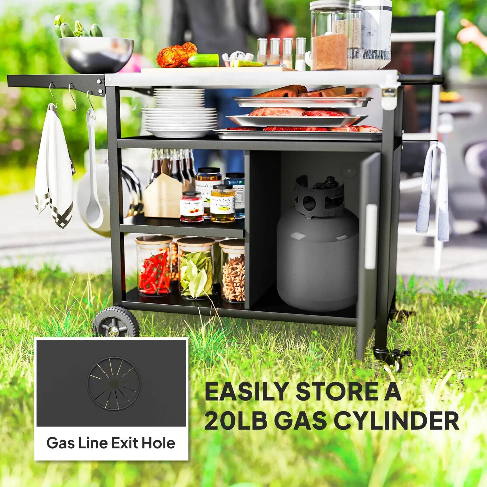 Stainless Steel Outdoor BBQ Trolley with Folding Side Table with Wheels Shelves - Home and Garden Furniture Shop - #rustic - furniture#