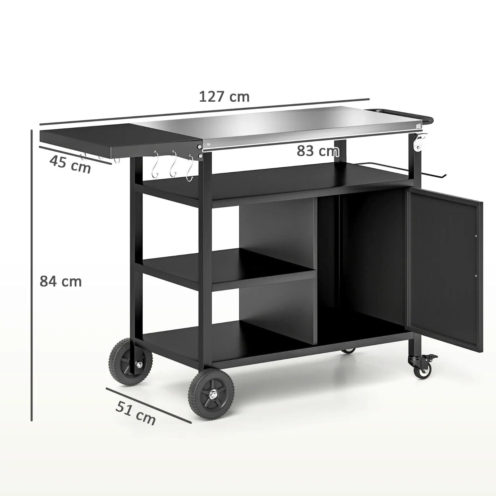 Stainless Steel Outdoor BBQ Trolley with Folding Side Table with Wheels Shelves - Home and Garden Furniture Shop - #rustic - furniture#