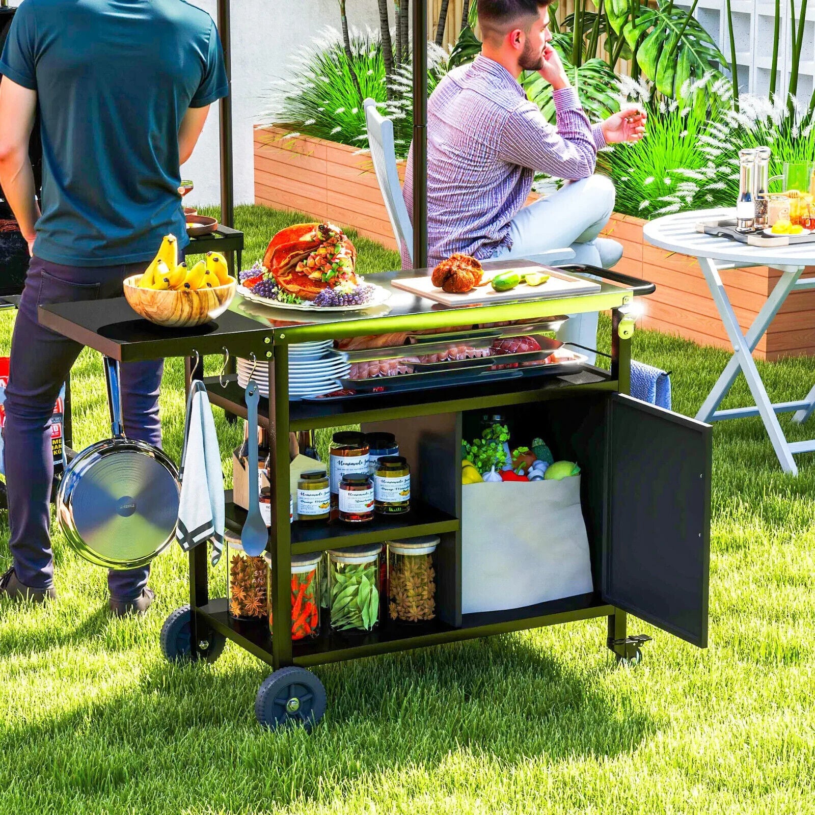 Stainless Steel Outdoor BBQ Trolley with Folding Side Table with Wheels Shelves - Home and Garden Furniture Shop - #rustic - furniture#