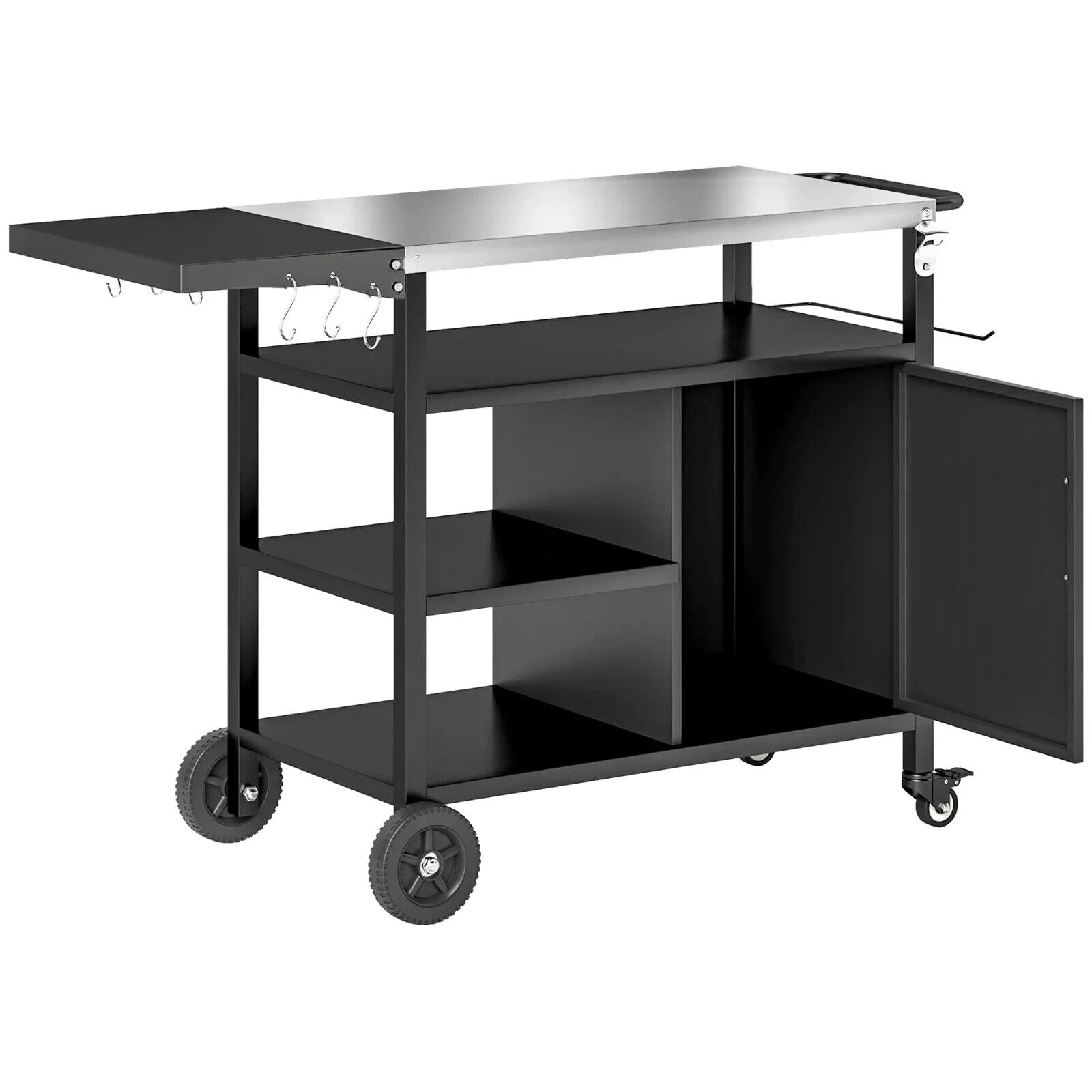Stainless Steel Outdoor BBQ Trolley with Folding Side Table with Wheels Shelves - Home and Garden Furniture Shop - #rustic - furniture#