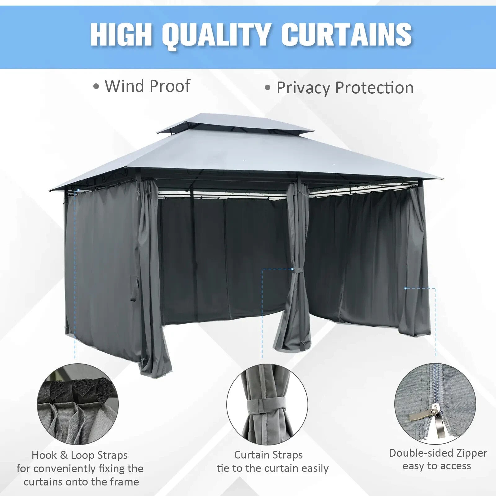Steel Frame Gazebo Curtains 4m x 3m Outdoor 2 - Tier Garden Tent Sun Shade Cover - Home and Garden Furniture Shop - rustic - furniture