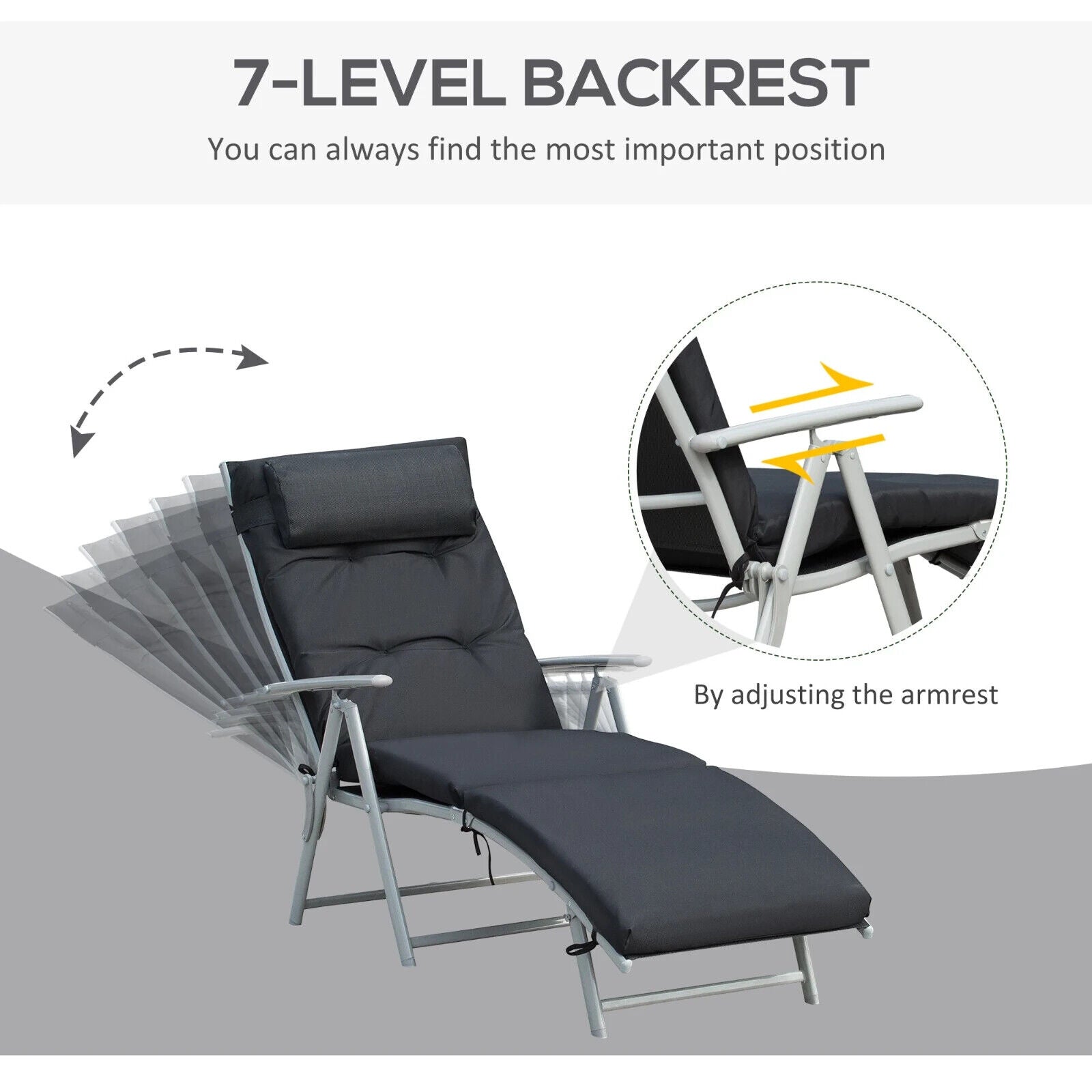 Steel Frame Outdoor Garden Padded Sun Lounger w/ Pillow Recliner Chair for Patio - Home and Garden Furniture Shop - #rustic - furniture#
