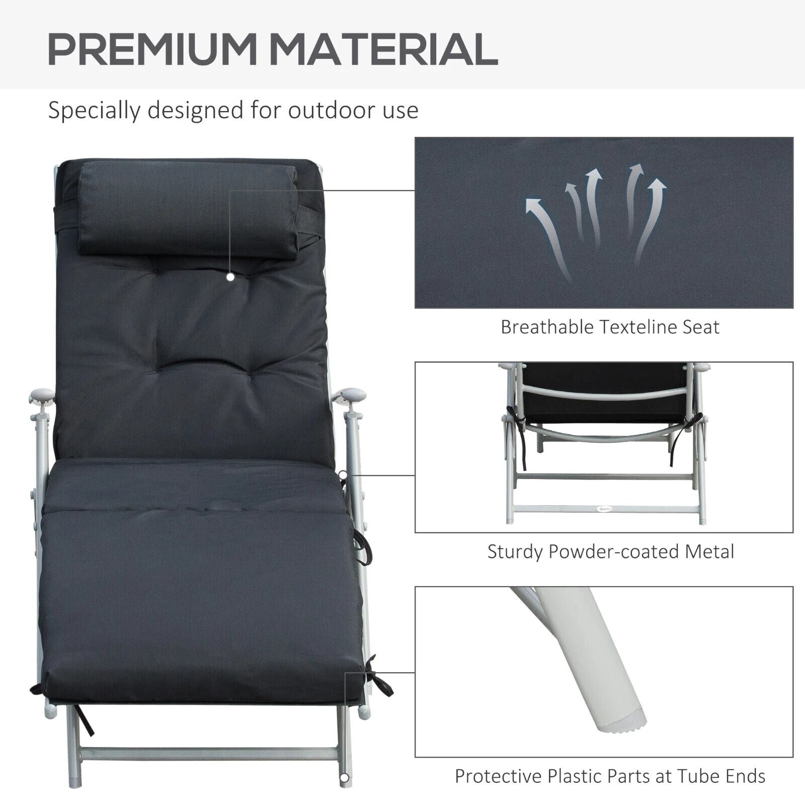 Steel Frame Outdoor Garden Padded Sun Lounger w/ Pillow Recliner Chair for Patio - Home and Garden Furniture Shop - #rustic - furniture#