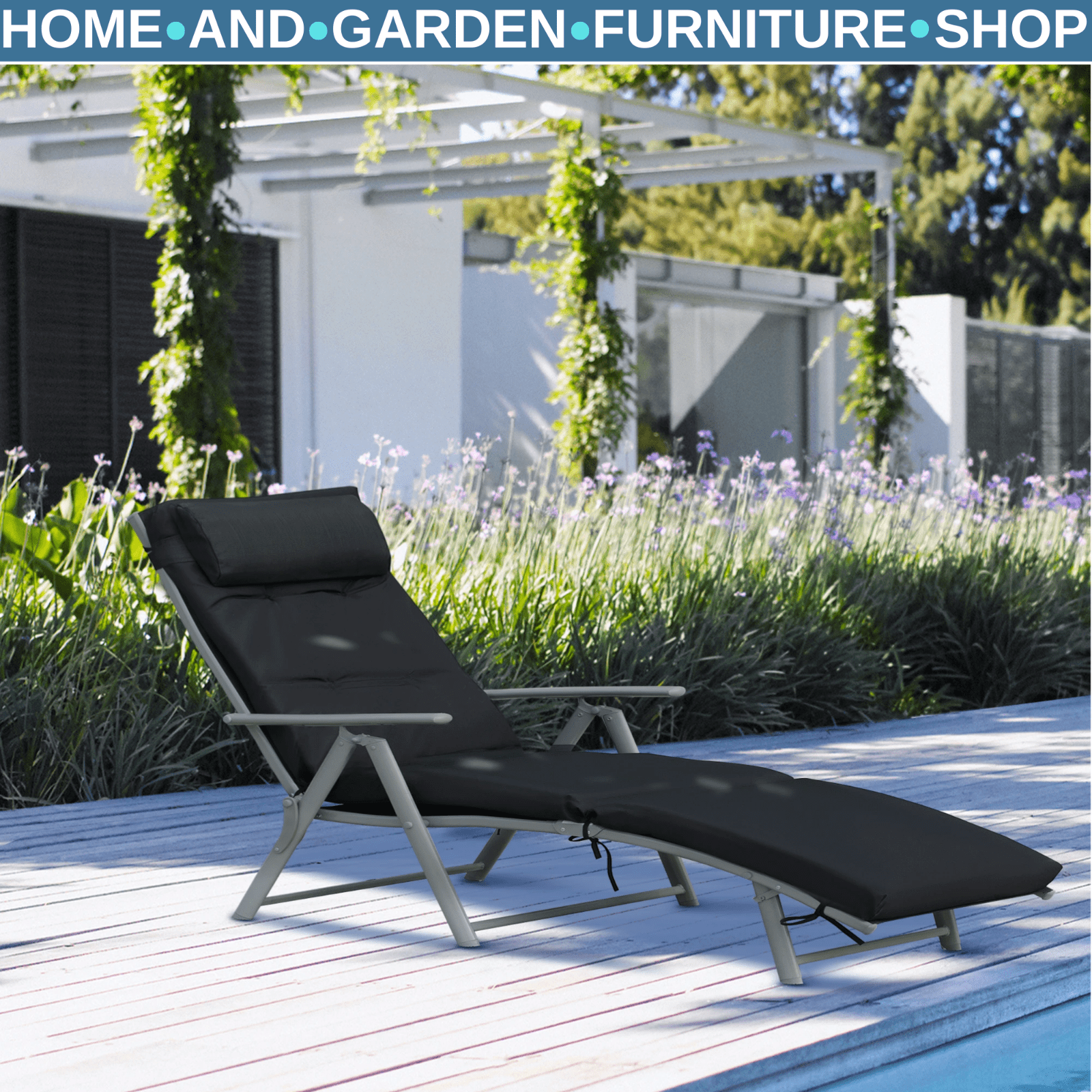 Steel Frame Outdoor Garden Padded Sun Lounger w/ Pillow Recliner Chair for Patio - Home and Garden Furniture Shop - #rustic - furniture#