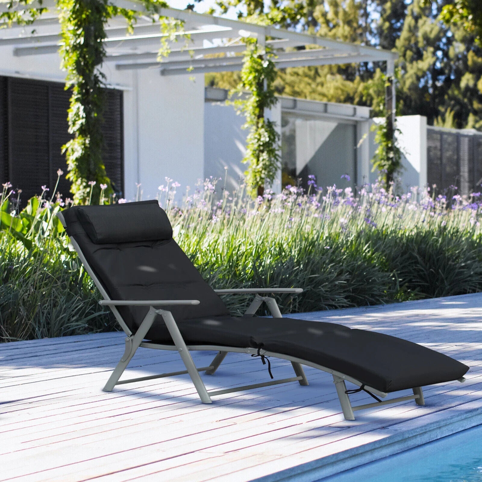 Steel Frame Outdoor Garden Padded Sun Lounger w/ Pillow Recliner Chair for Patio - Home and Garden Furniture Shop - #rustic - furniture#