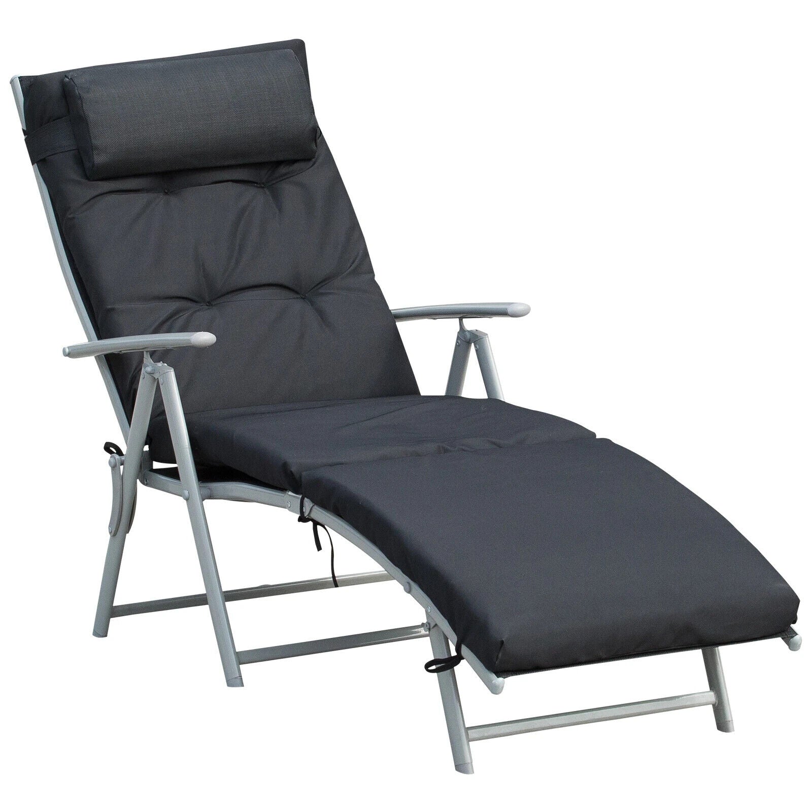 Steel Frame Outdoor Garden Padded Sun Lounger w/ Pillow Recliner Chair for Patio - Home and Garden Furniture Shop - #rustic - furniture#
