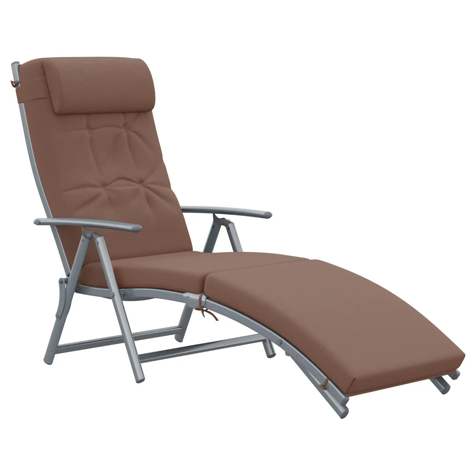 Steel Frame Outdoor Garden Padded Sun Lounger with Pillow Adjustable Patio Chair - Home and Garden Furniture Shop - #rustic - furniture#