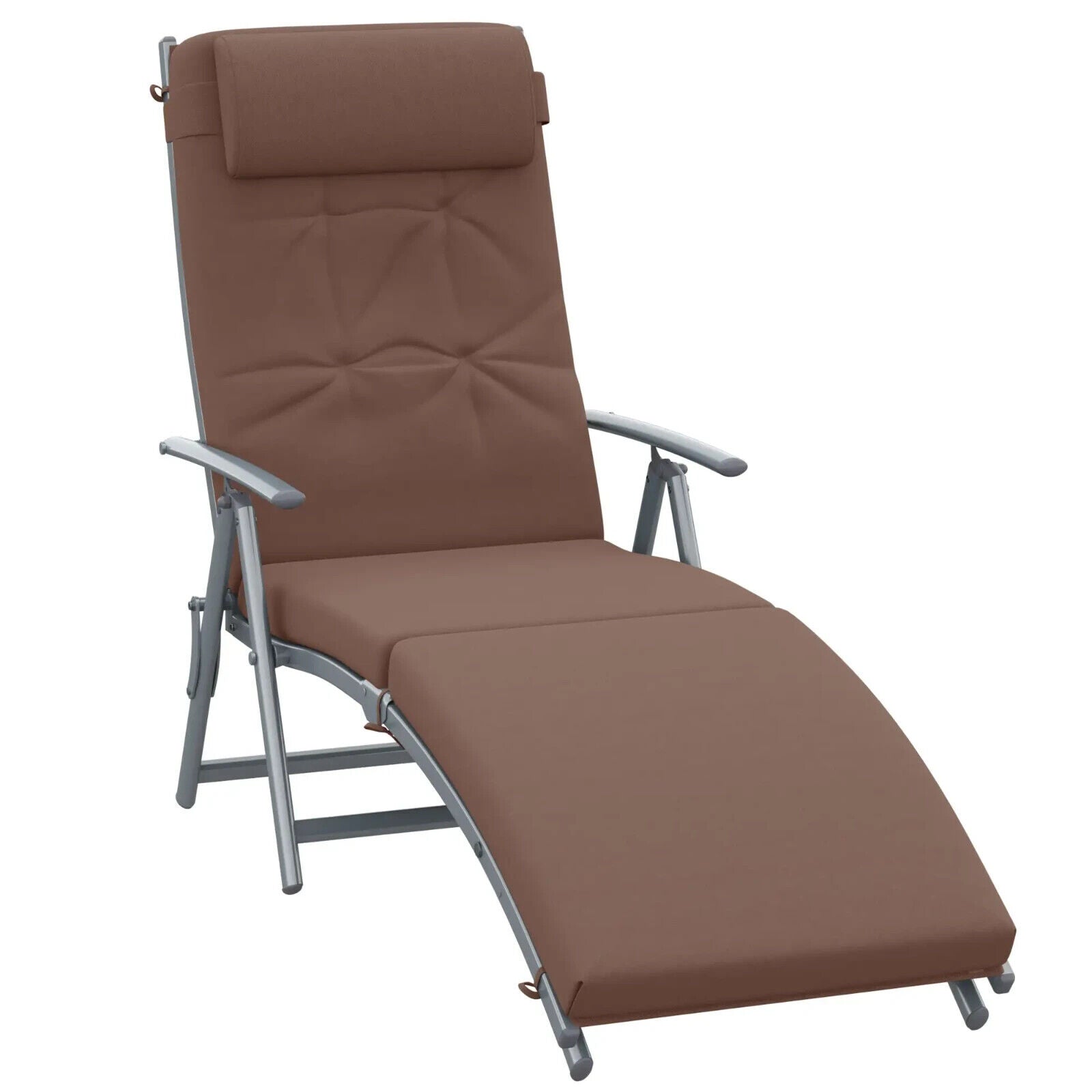 Steel Frame Outdoor Garden Padded Sun Lounger with Pillow Adjustable Patio Chair - Home and Garden Furniture Shop - #rustic - furniture#