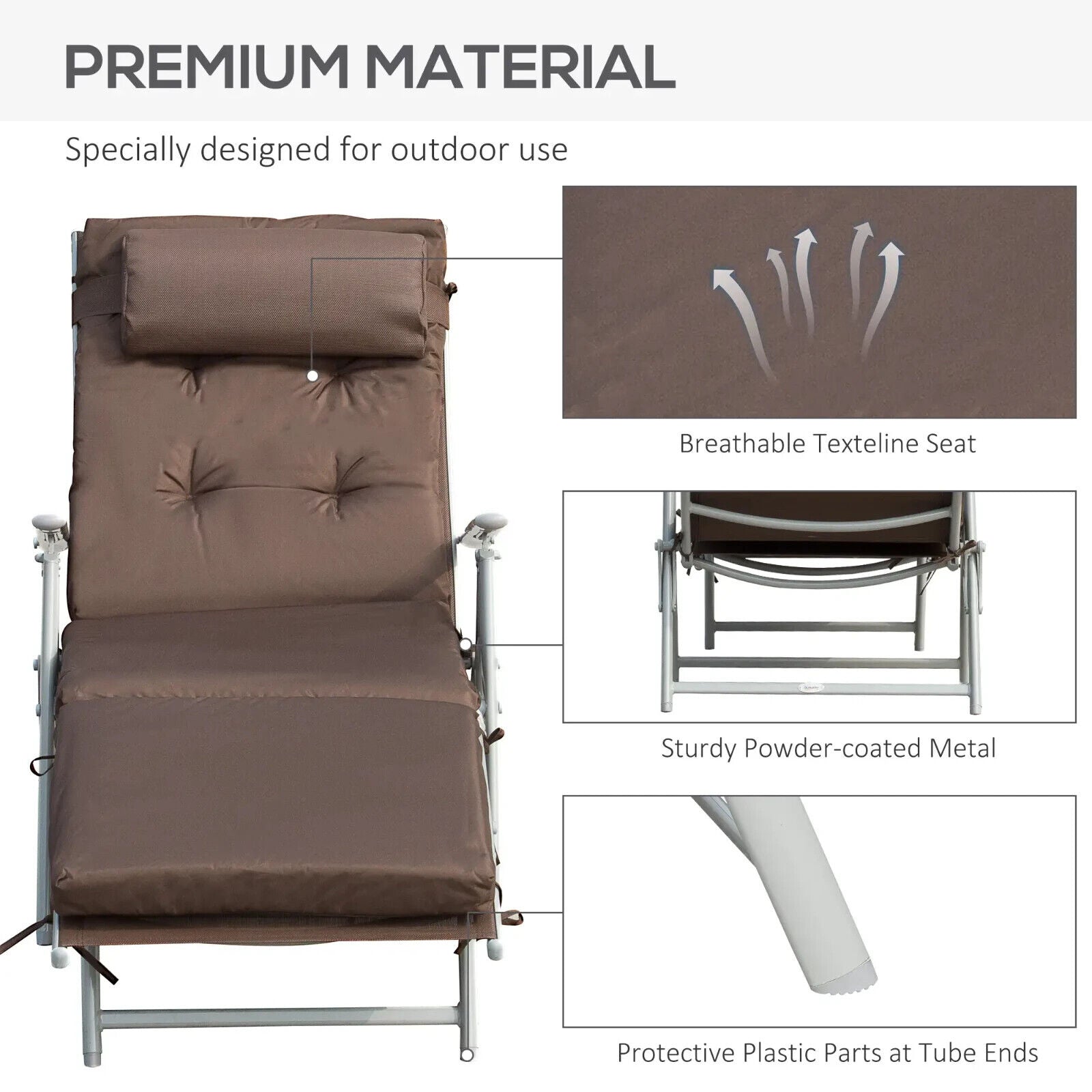 Steel Frame Outdoor Garden Padded Sun Lounger with Pillow Adjustable Patio Chair - Home and Garden Furniture Shop - #rustic - furniture#