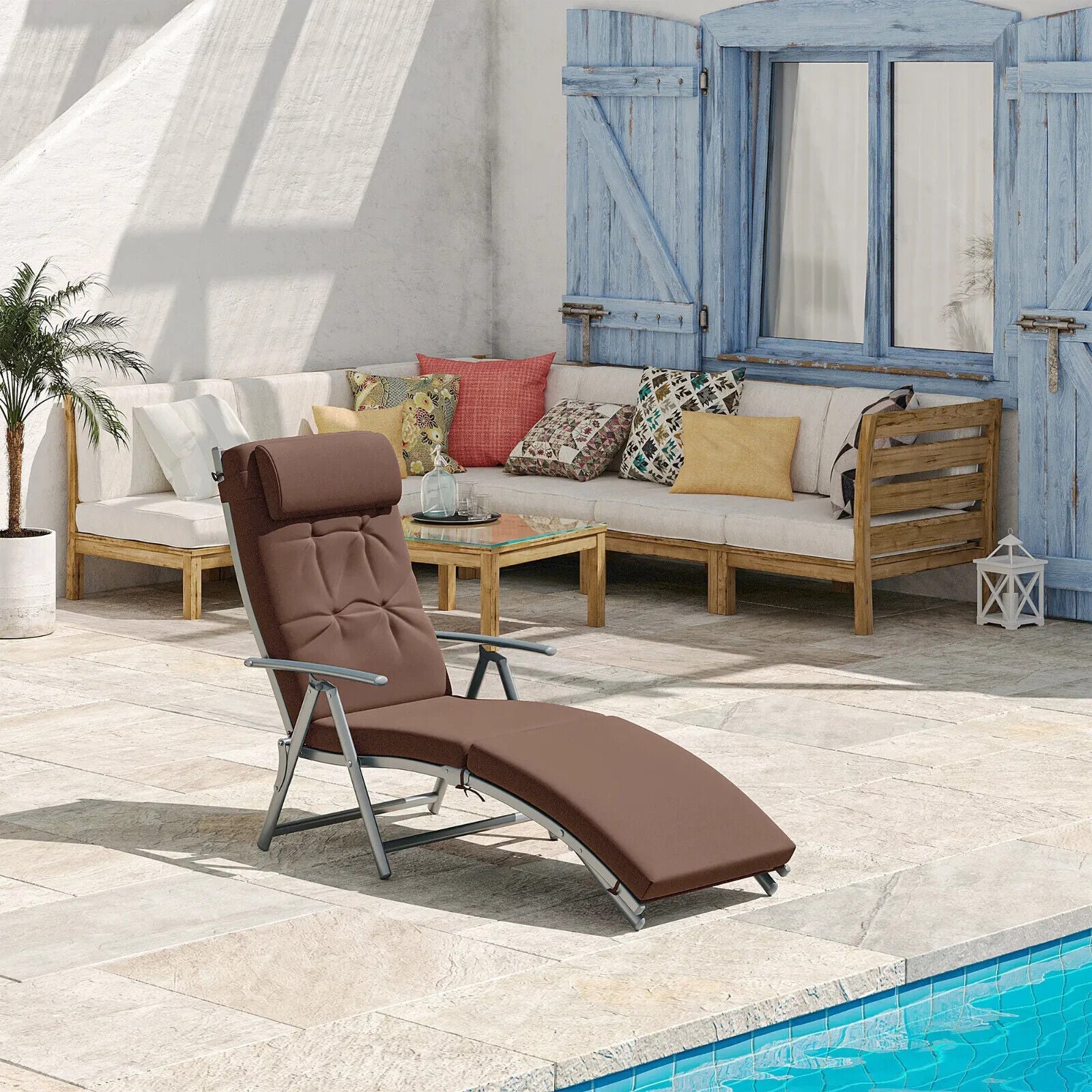 Steel Frame Outdoor Garden Padded Sun Lounger with Pillow Adjustable Patio Chair - Home and Garden Furniture Shop - #rustic - furniture#