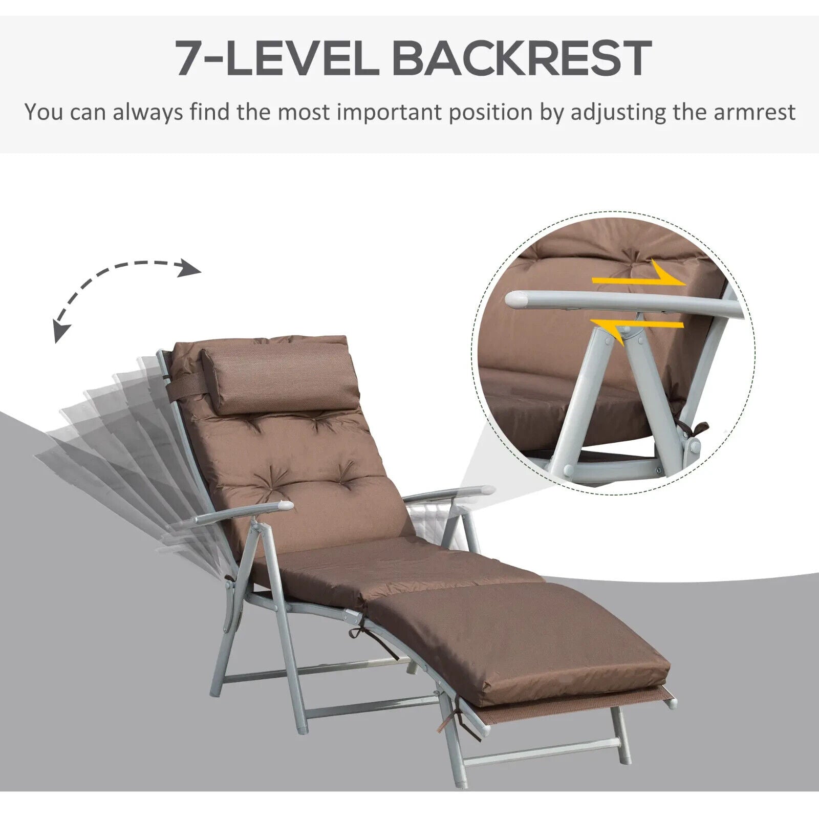 Steel Frame Outdoor Garden Padded Sun Lounger with Pillow Adjustable Patio Chair - Home and Garden Furniture Shop - #rustic - furniture#
