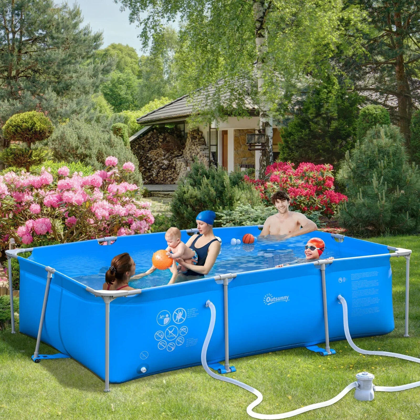 Steel Frame Swimming Pool w/ Filter Pump Reinforced Sidewalls 292 x 190 x 75 cm - Home and Garden Furniture Shop - rustic - furniture