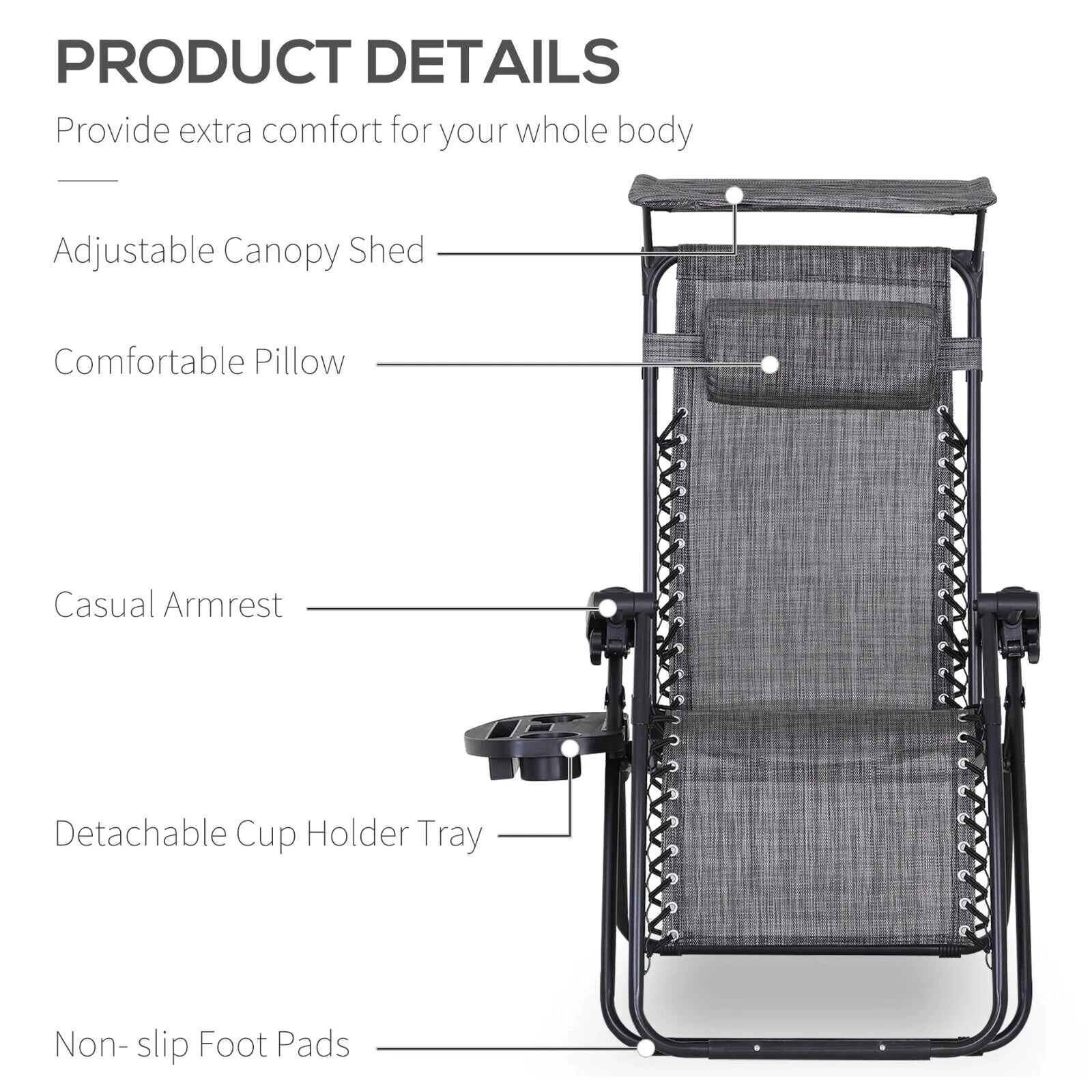 Steel Frame Zero Gravity Outdoor Garden Deck Chair w/ Adjustable Canopy Lounger - Home and Garden Furniture Shop - #rustic - furniture#