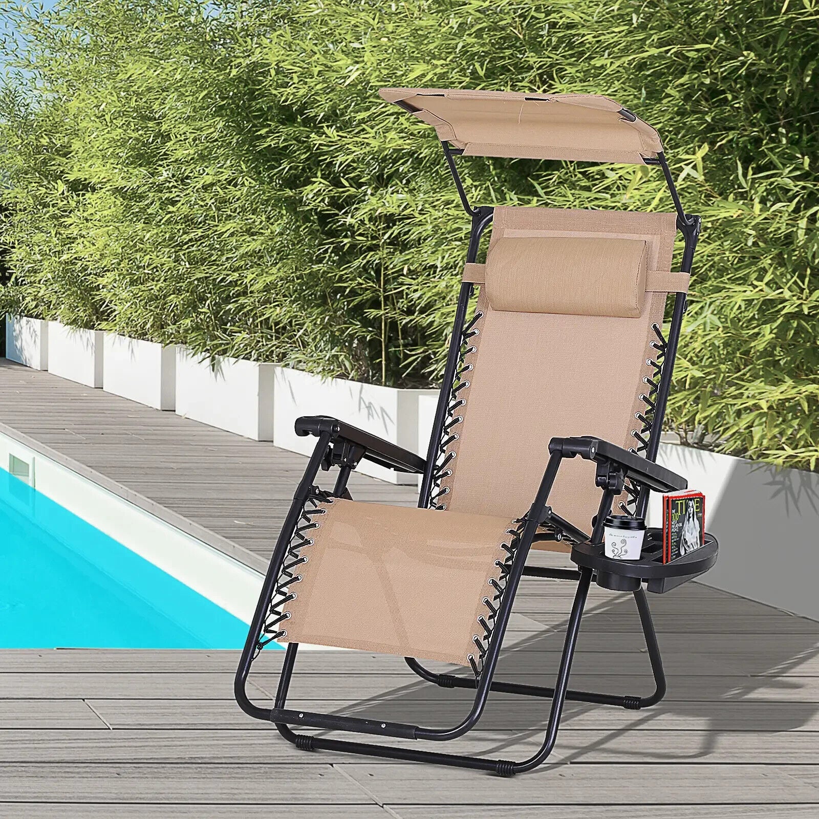 Steel Frame Zero Gravity Outdoor Garden Deck Chair w/ Adjustable Canopy Recliner - Home and Garden Furniture Shop - #rustic - furniture#