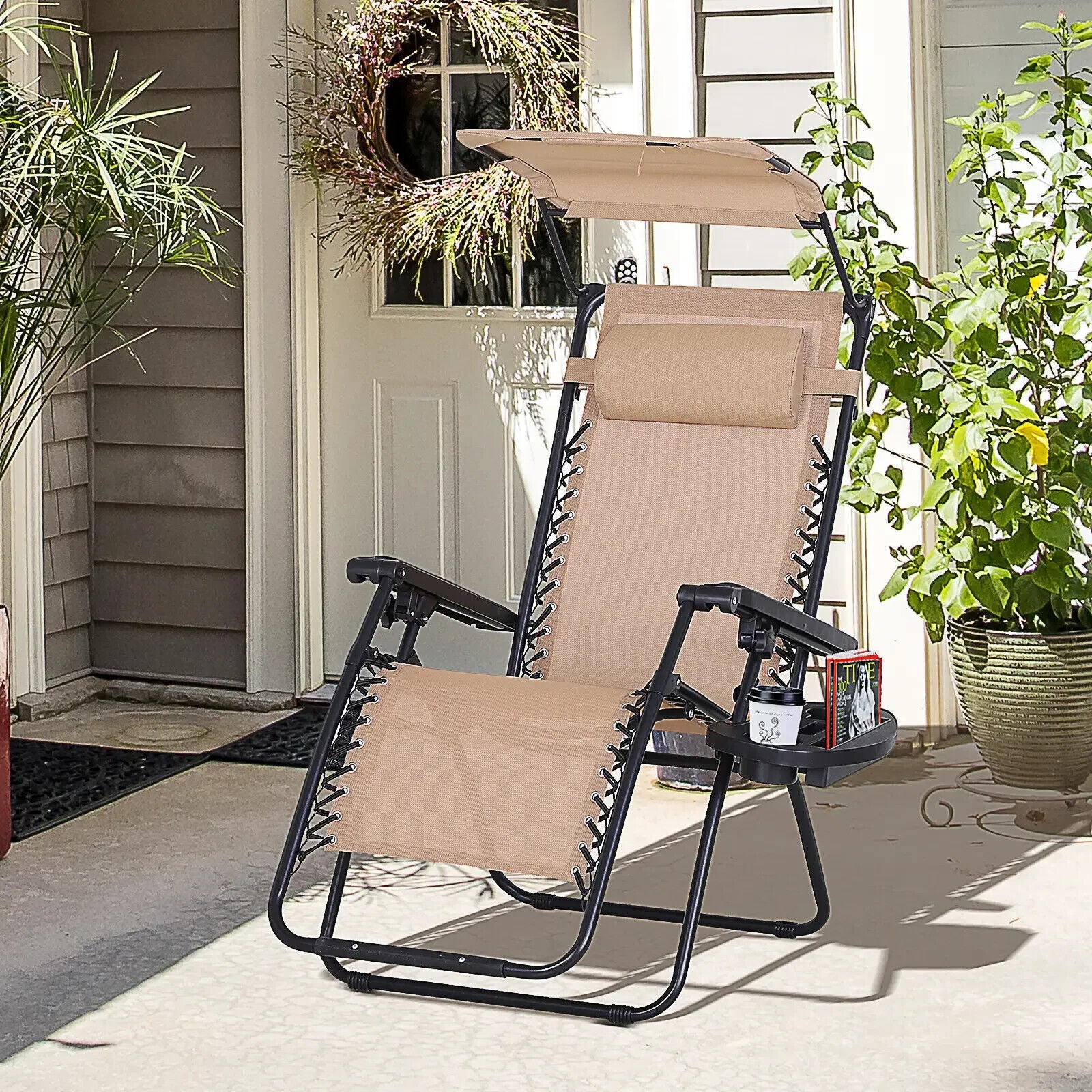 Steel Frame Zero Gravity Outdoor Garden Deck Chair w/ Adjustable Canopy Recliner - Home and Garden Furniture Shop - #rustic - furniture#