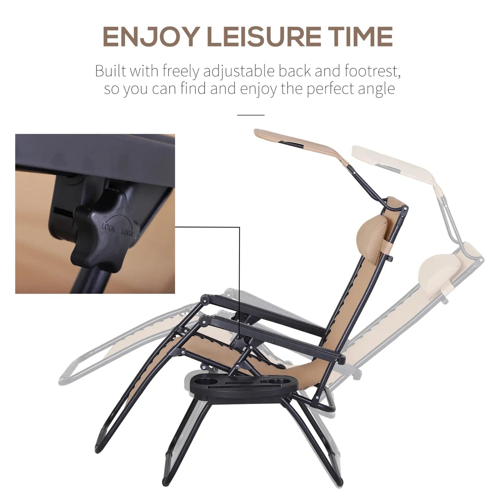 Steel Frame Zero Gravity Outdoor Garden Deck Chair w/ Adjustable Canopy Recliner - Home and Garden Furniture Shop - #rustic - furniture#