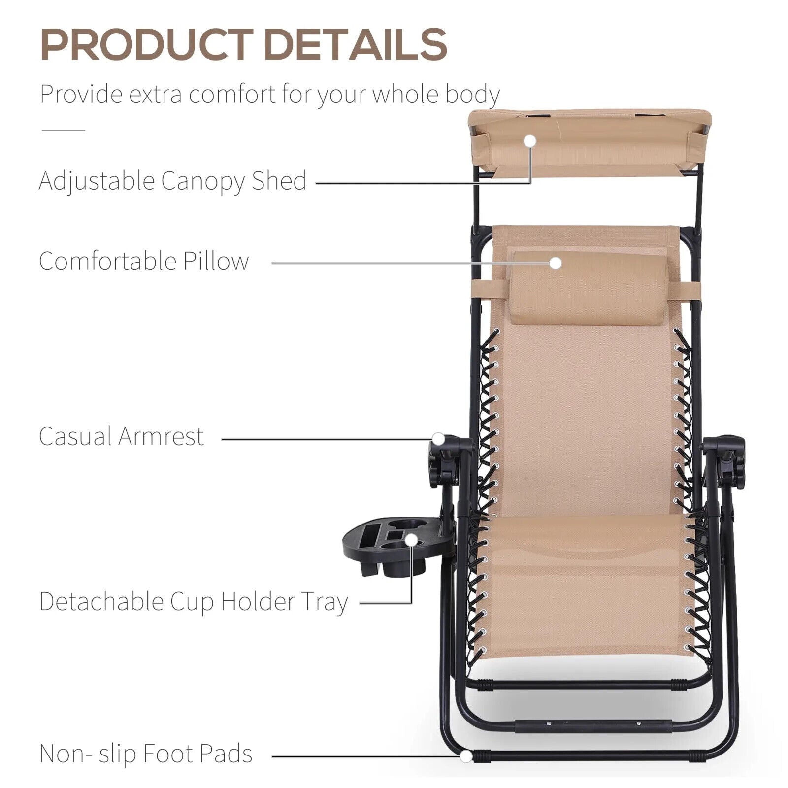 Steel Frame Zero Gravity Outdoor Garden Deck Chair w/ Adjustable Canopy Recliner - Home and Garden Furniture Shop - #rustic - furniture#