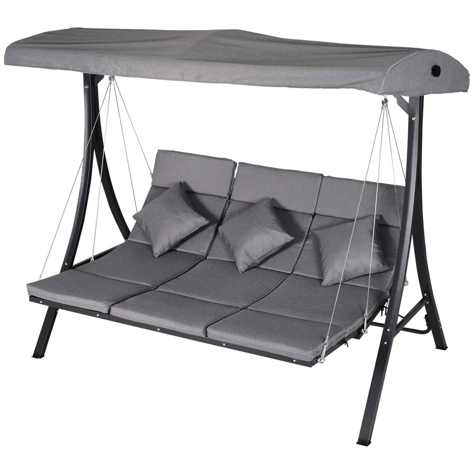 Steel Pipe 3 Seater Outdoor Garden Swing Chair Recliner with Canopy Patio Seat - Home and Garden Furniture Shop - #rustic - furniture#