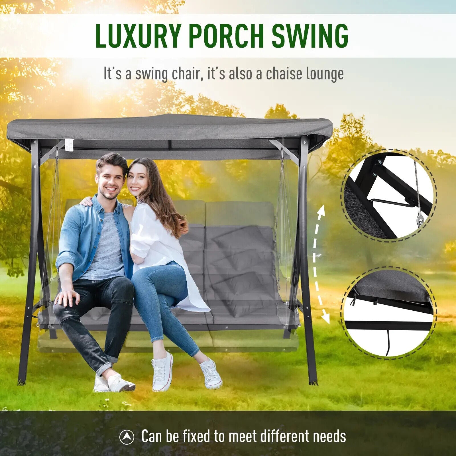 Steel Pipe 3 Seater Outdoor Garden Swing Chair Recliner with Canopy Patio Seat - Home and Garden Furniture Shop - #rustic - furniture#