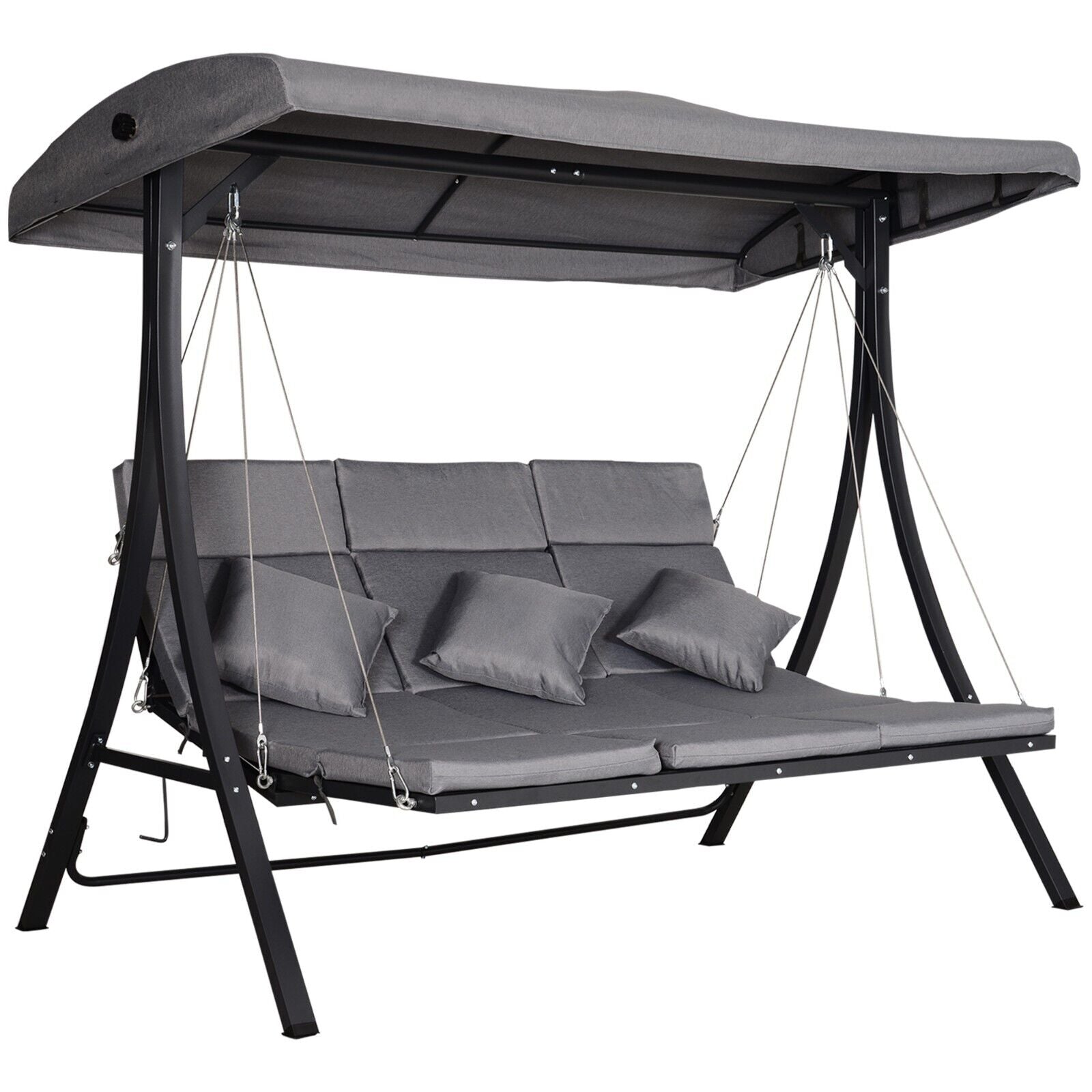Steel Pipe 3 Seater Outdoor Garden Swing Chair Recliner with Canopy Patio Seat - Home and Garden Furniture Shop - #rustic - furniture#