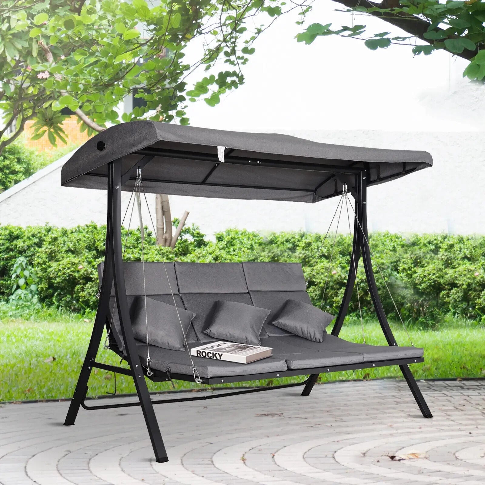 Steel Pipe 3 Seater Outdoor Garden Swing Chair Recliner with Canopy Patio Seat - Home and Garden Furniture Shop - #rustic - furniture#