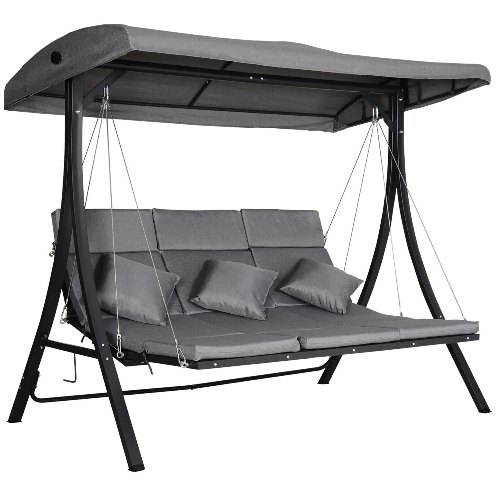 Steel Pipe 3 Seater Outdoor Garden Swing Chair Recliner with Canopy Patio Seat - Home and Garden Furniture Shop - #rustic - furniture#
