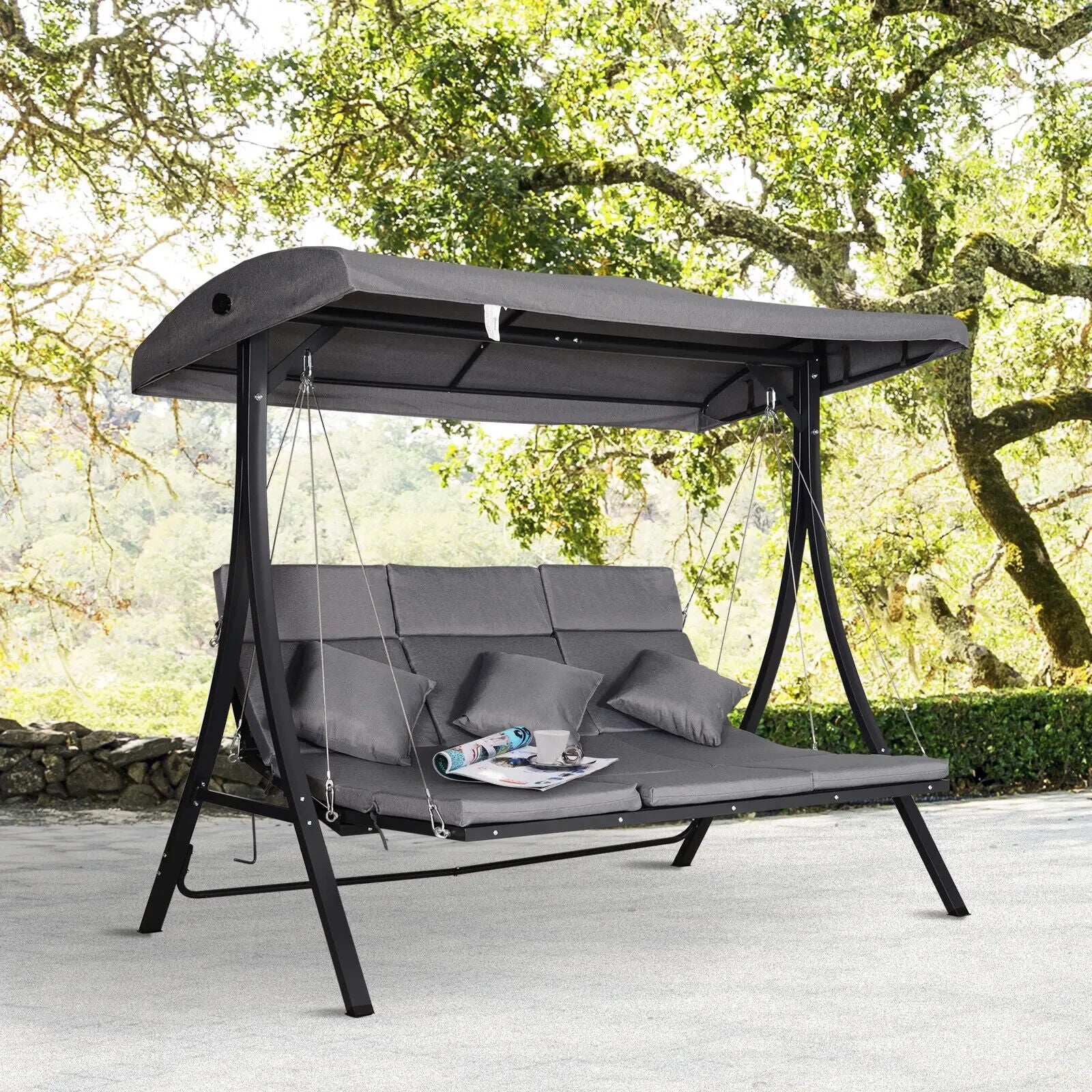 Steel Pipe 3 Seater Outdoor Garden Swing Chair Recliner with Canopy Patio Seat - Home and Garden Furniture Shop - #rustic - furniture#
