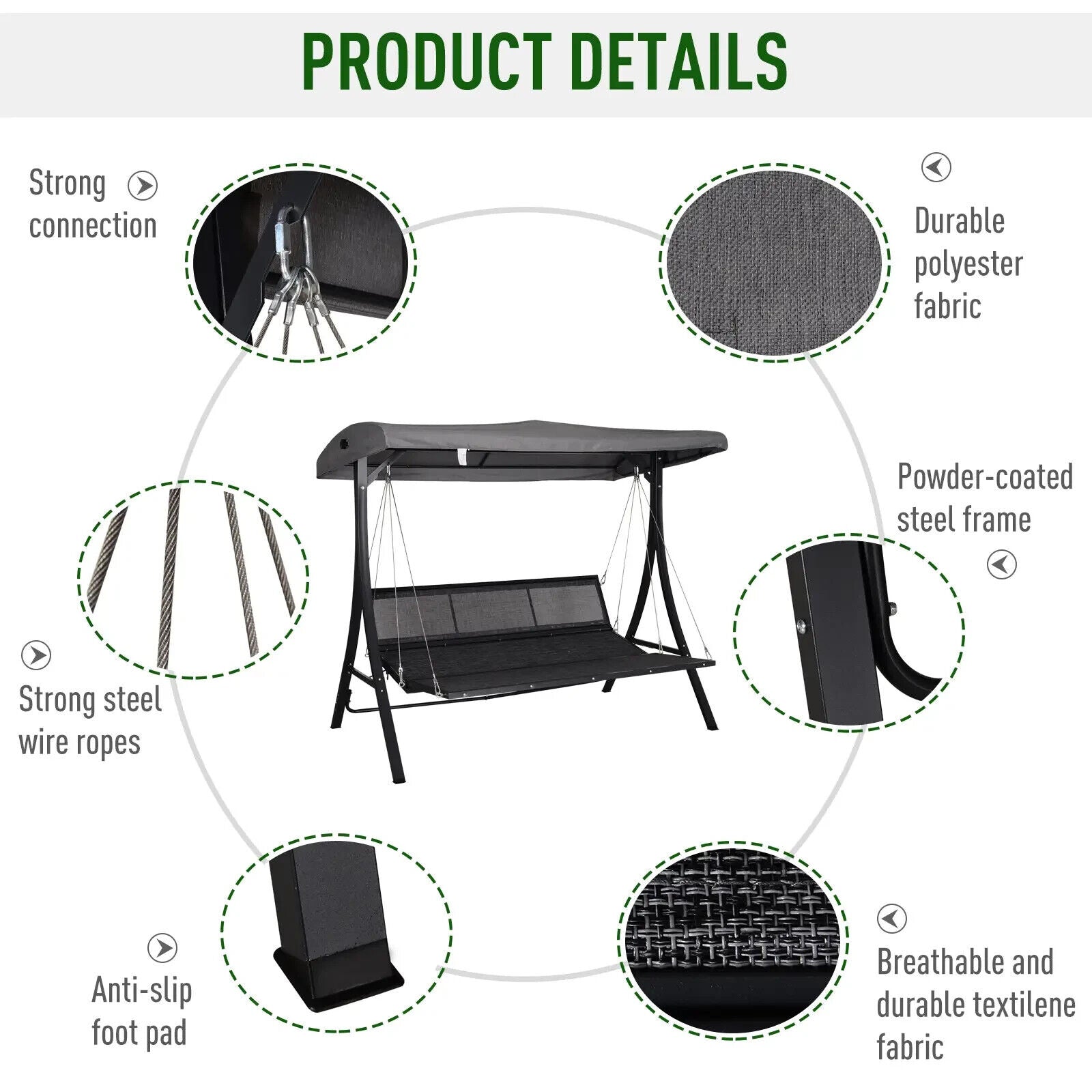 Steel Pipe 3 Seater Outdoor Garden Swing Chair Recliner with Canopy Patio Seat - Home and Garden Furniture Shop - #rustic - furniture#