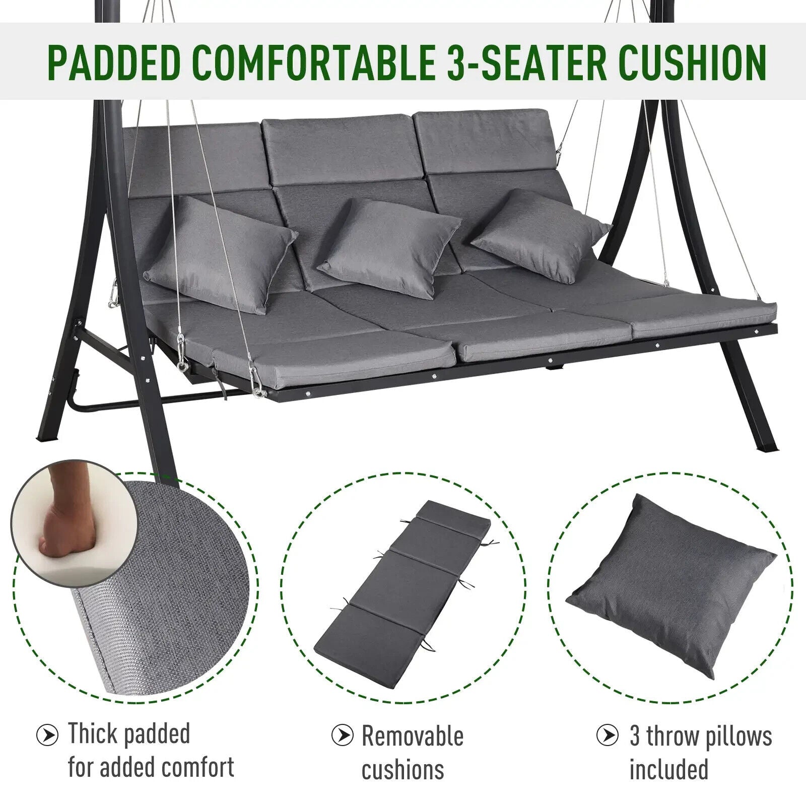 Steel Pipe 3 Seater Outdoor Garden Swing Chair Recliner with Canopy Patio Seat - Home and Garden Furniture Shop - #rustic - furniture#