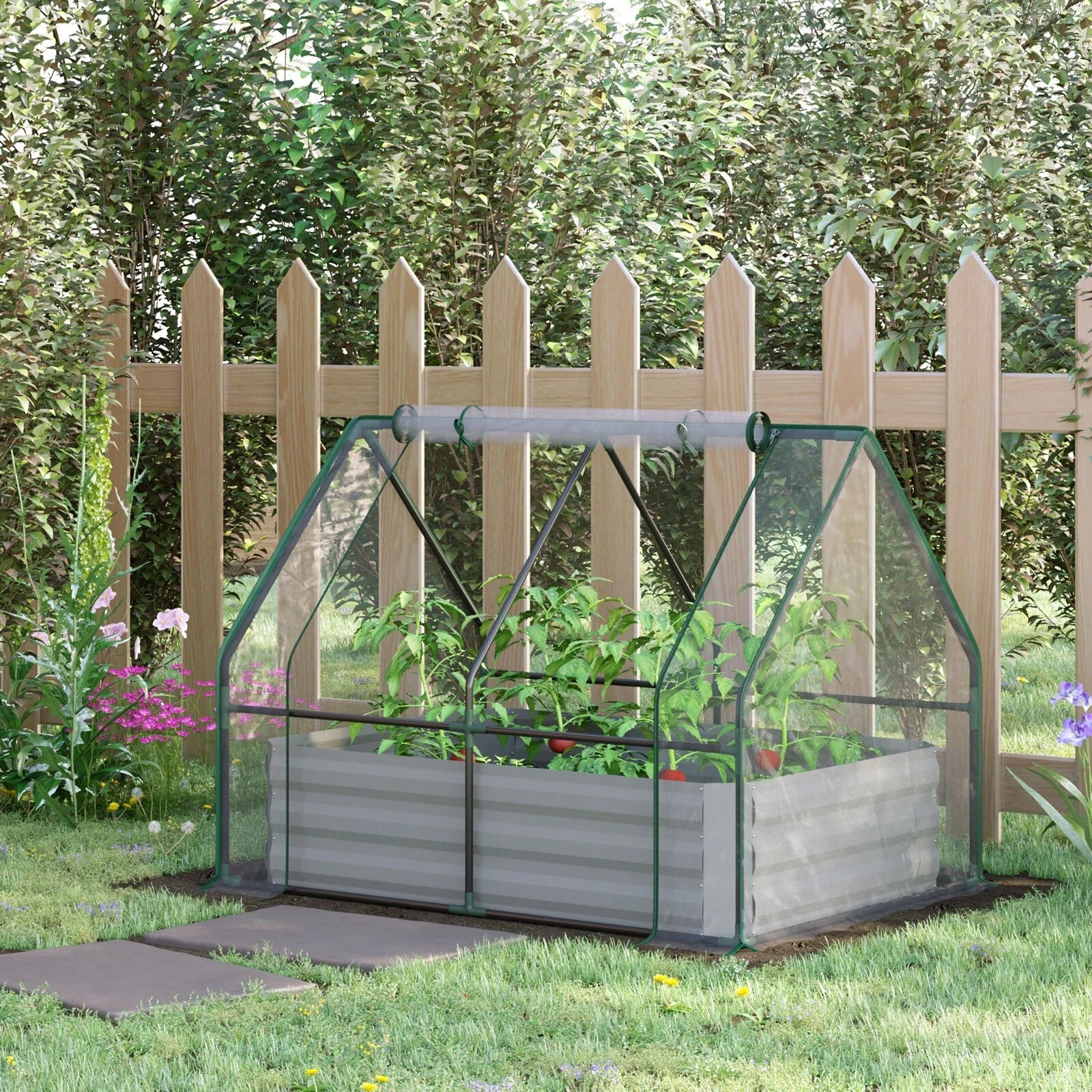 Steel Raised Garden Planter Box Kit w/ Greenhouse Cover for Use Outdoor Growing - Home and Garden Furniture Shop - rustic - furniture