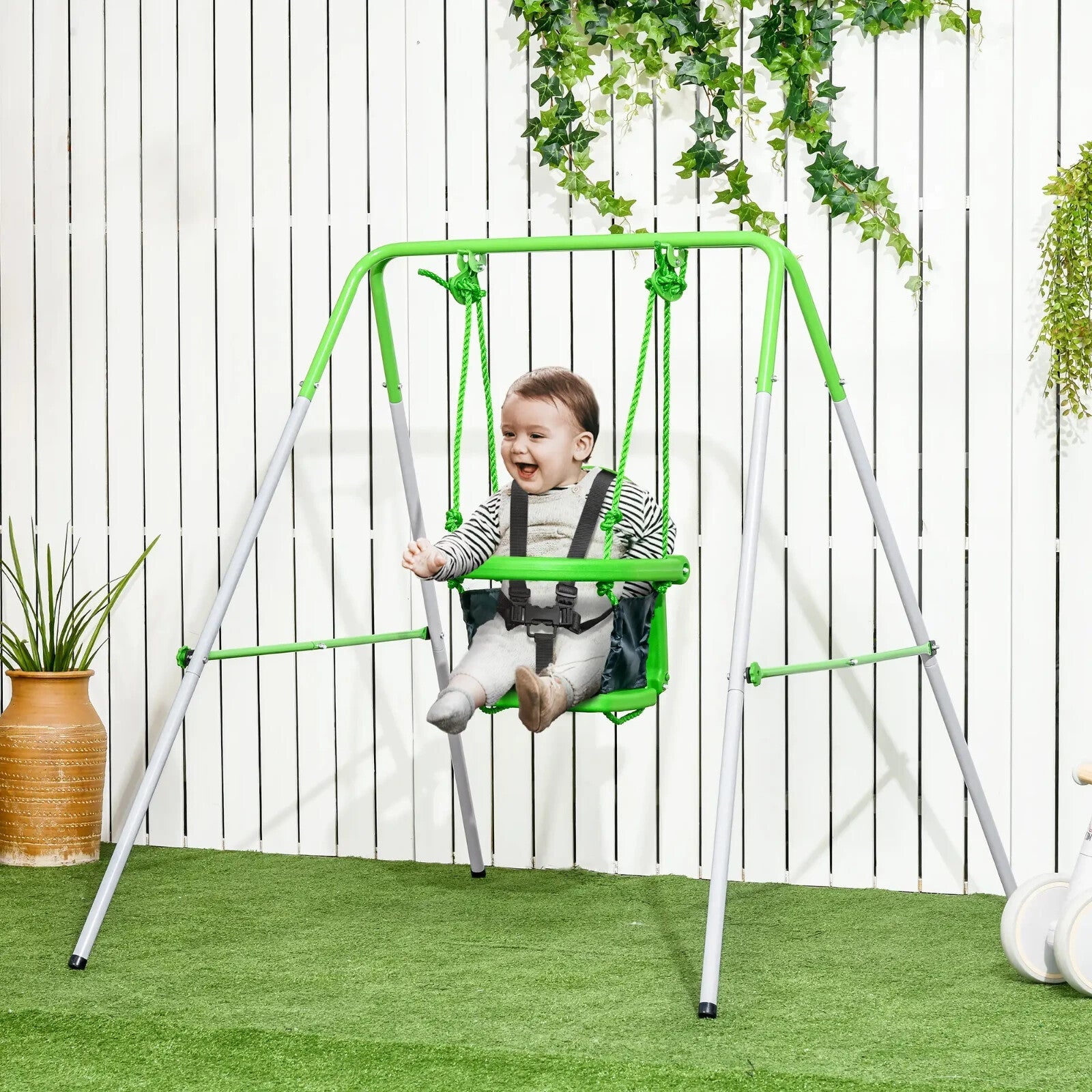 Steel Toddler Nursery Swing Outdoor Garden Seat with Safety Belt and Backrest - Home and Garden Furniture Shop - rustic - furniture