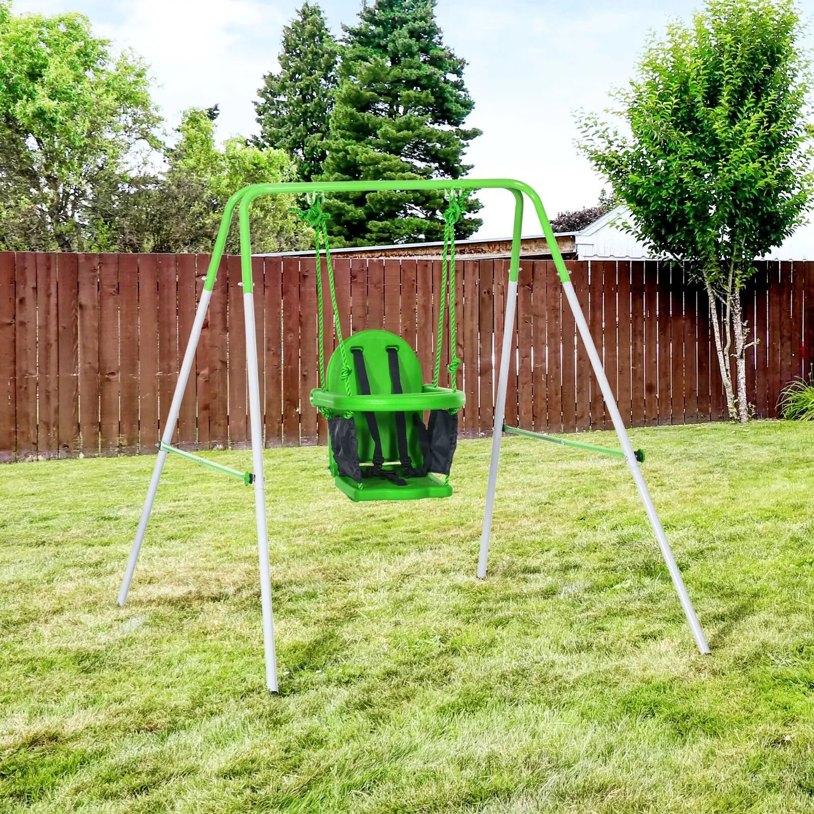 Steel Toddler Nursery Swing Outdoor Garden Seat with Safety Belt and Backrest - Home and Garden Furniture Shop - rustic - furniture