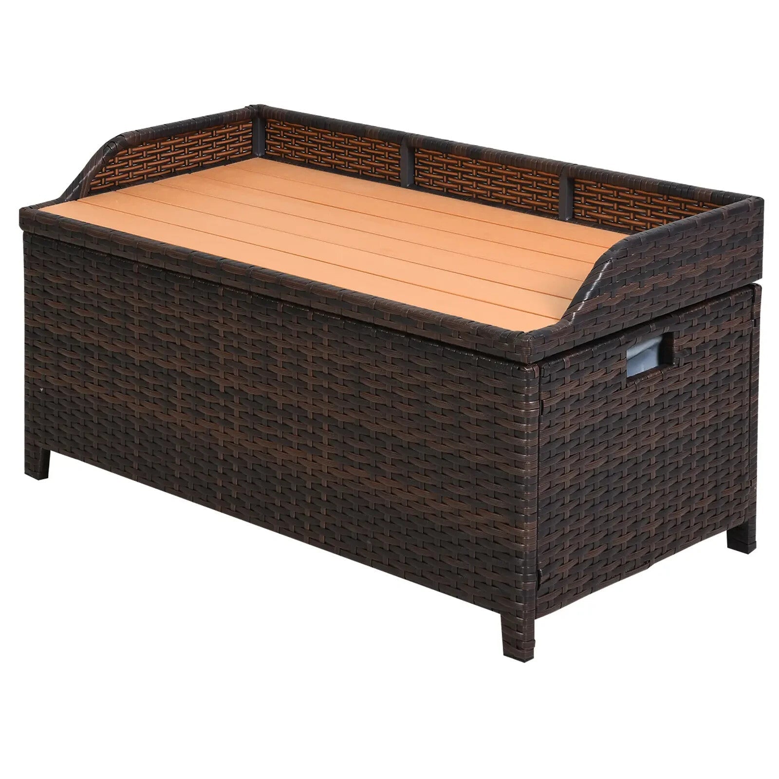Storage Box PE Rattan Powder Coated w/ Seat Bench Rectangular Shape Mixed Brown - Home and Garden Furniture Shop - rustic - furniture