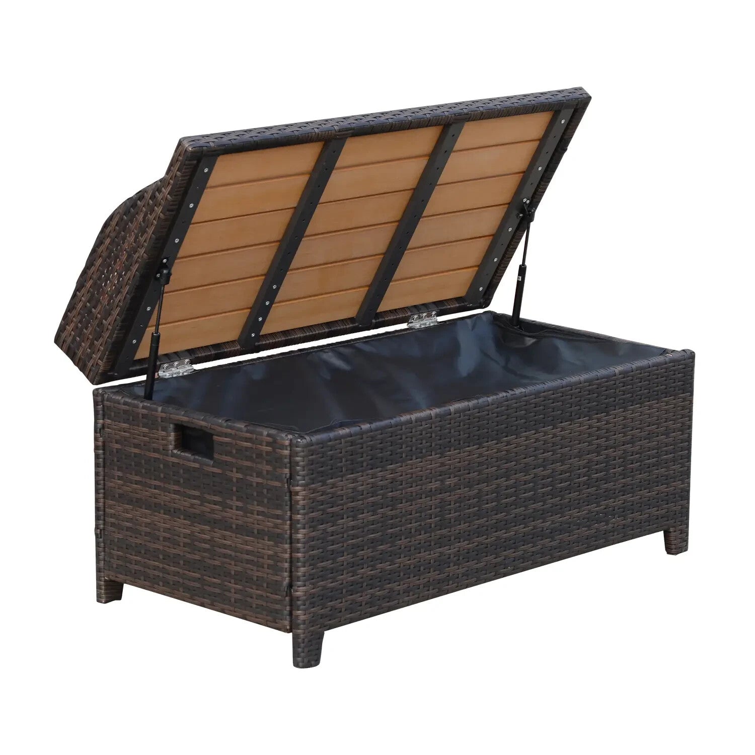 Storage Box PE Rattan Powder Coated w/ Seat Bench Rectangular Shape Mixed Brown - Home and Garden Furniture Shop - rustic - furniture