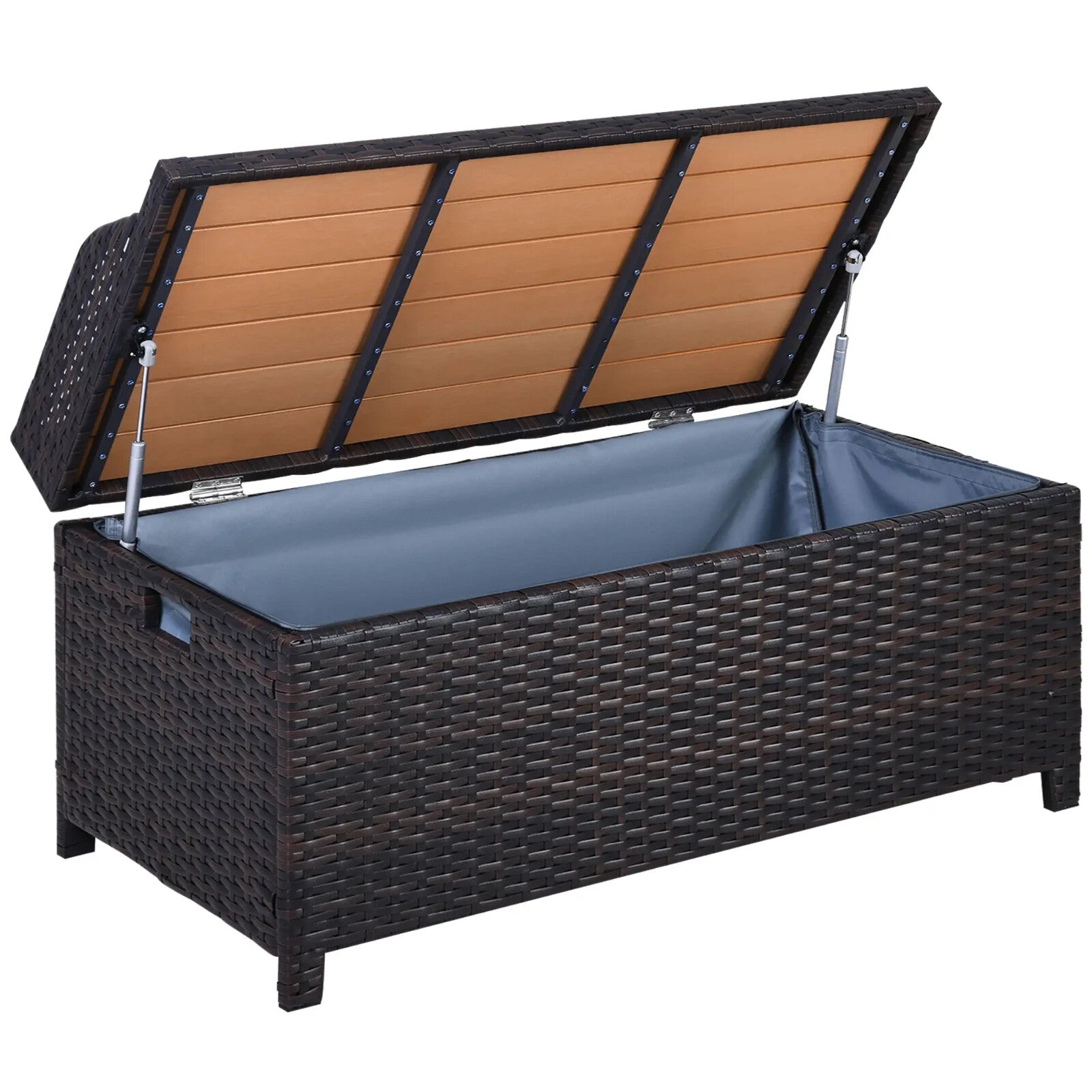 Storage Box PE Rattan Powder Coated w/ Seat Bench Rectangular Shape Mixed Brown - Home and Garden Furniture Shop - rustic - furniture