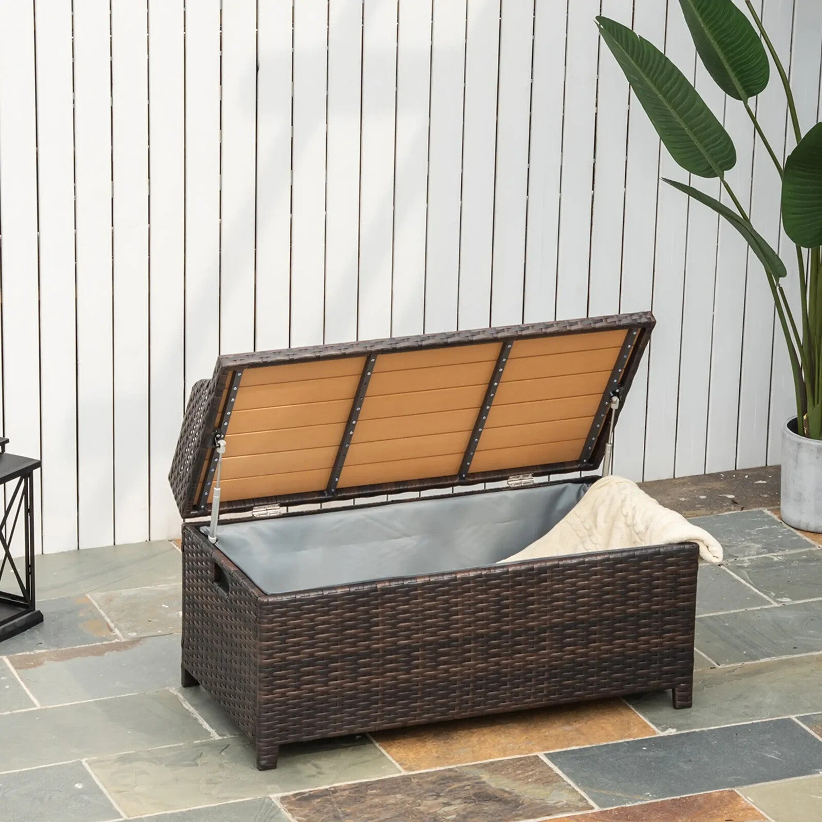 Storage Box PE Rattan Powder Coated w/ Seat Bench Rectangular Shape Mixed Brown - Home and Garden Furniture Shop - rustic - furniture