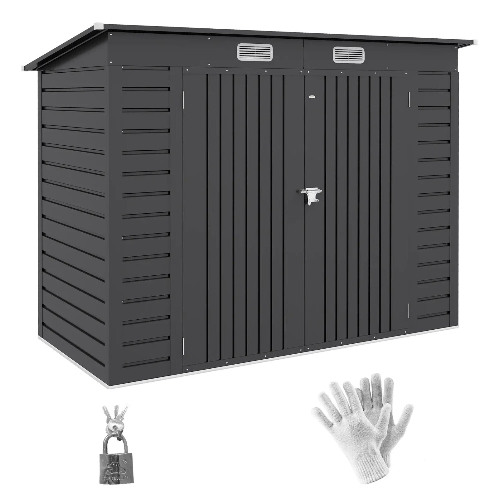 Storage Shed Rectangular Padlock Latched Double Doors w/ Ventilation Slots Grey - Home and Garden Furniture Shop - rustic - furniture