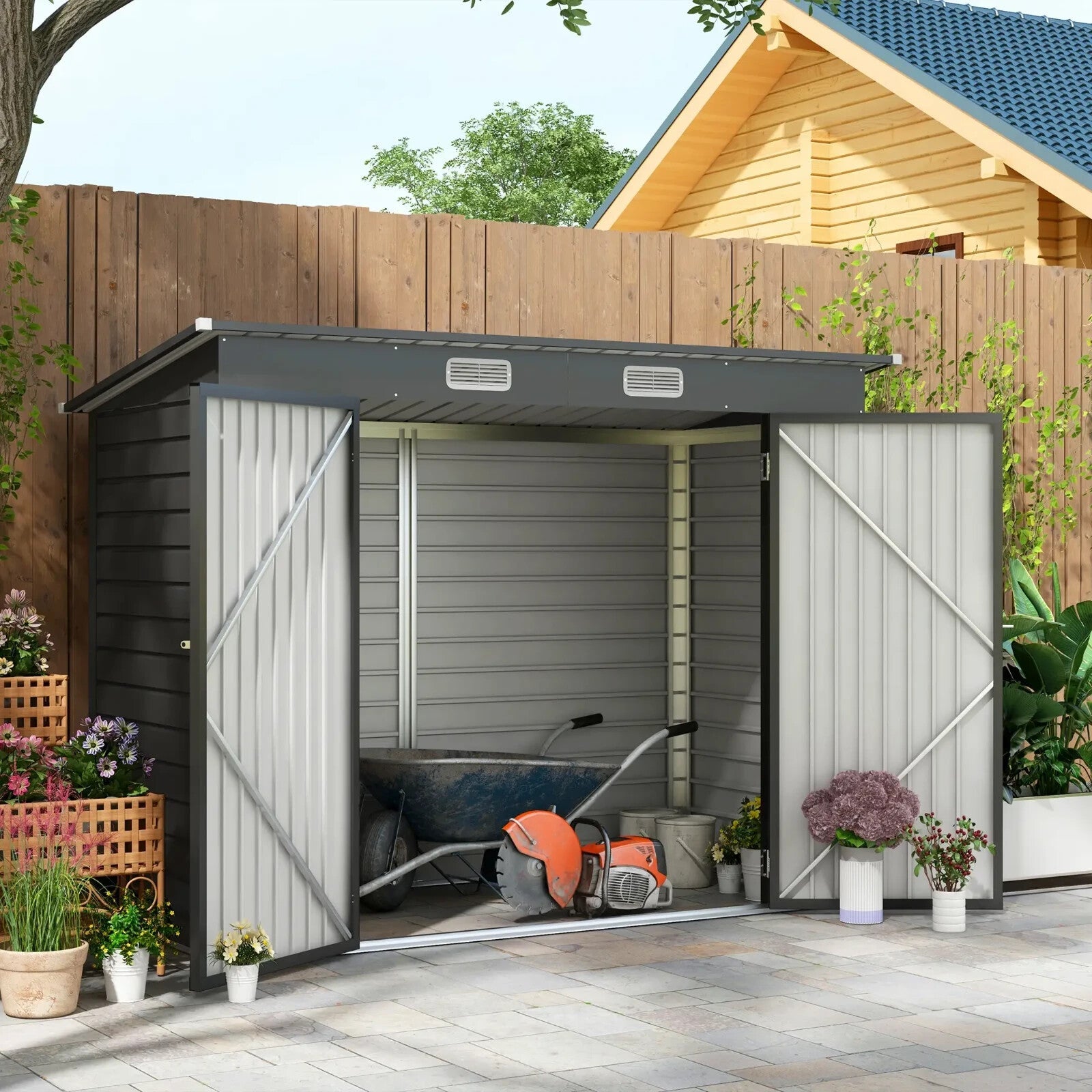 Storage Shed Rectangular Padlock Latched Double Doors w/ Ventilation Slots Grey - Home and Garden Furniture Shop - rustic - furniture