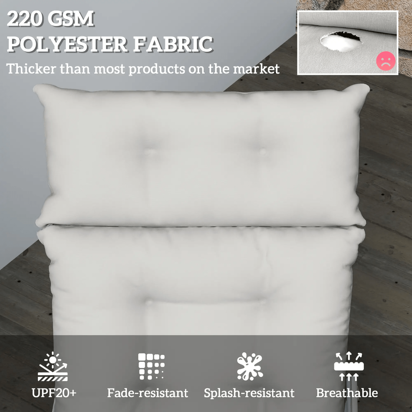 Sun Lounger Cushion Only 190x56x10cm Garden Chair Pad UPF20 Thick Sunbed Cushion - Home and Garden Furniture Shop - rustic - furniture