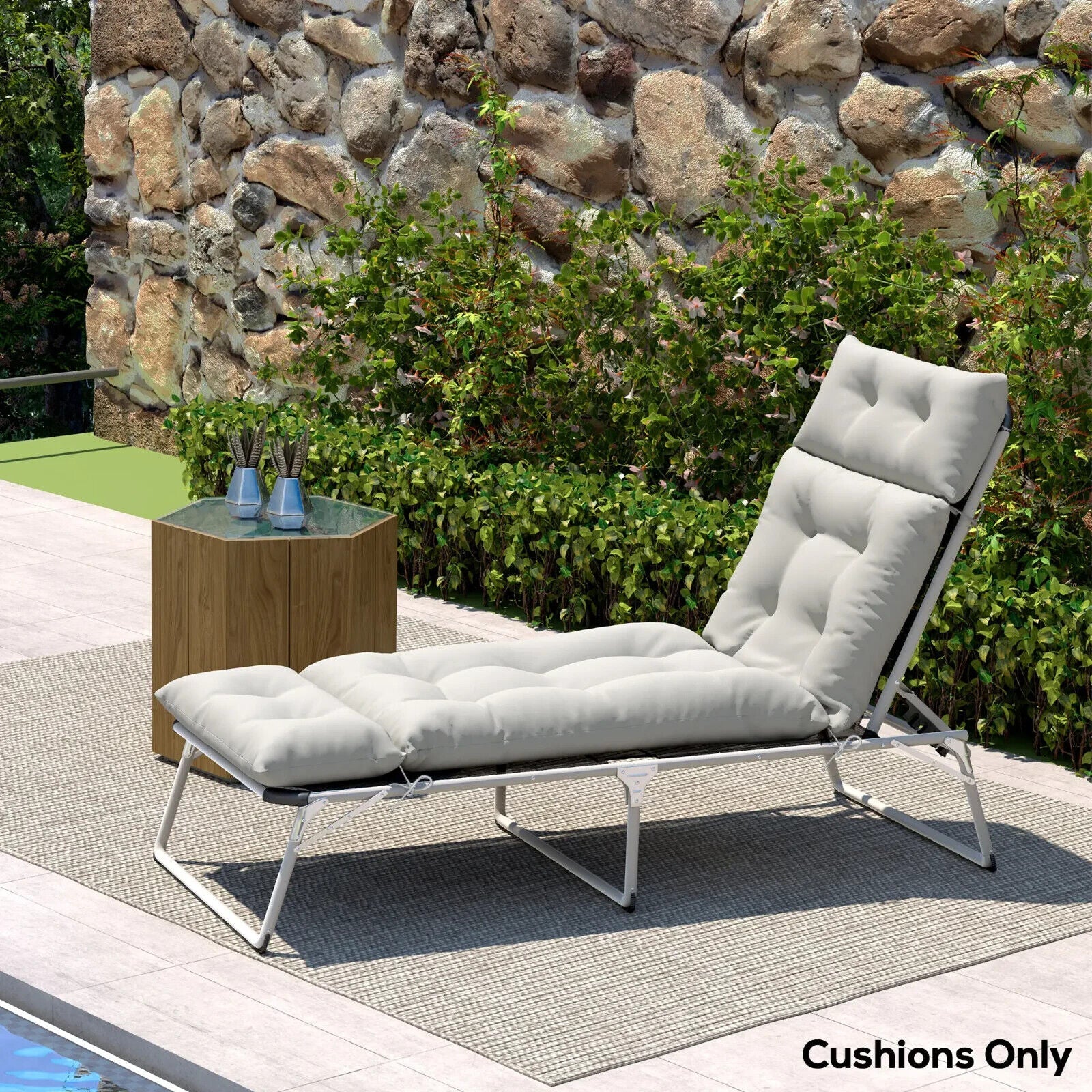 Sun Lounger Cushion Replacement Garden Lounge Chair Pad Light Grey Polyester - Home and Garden Furniture Shop - #rustic - furniture#