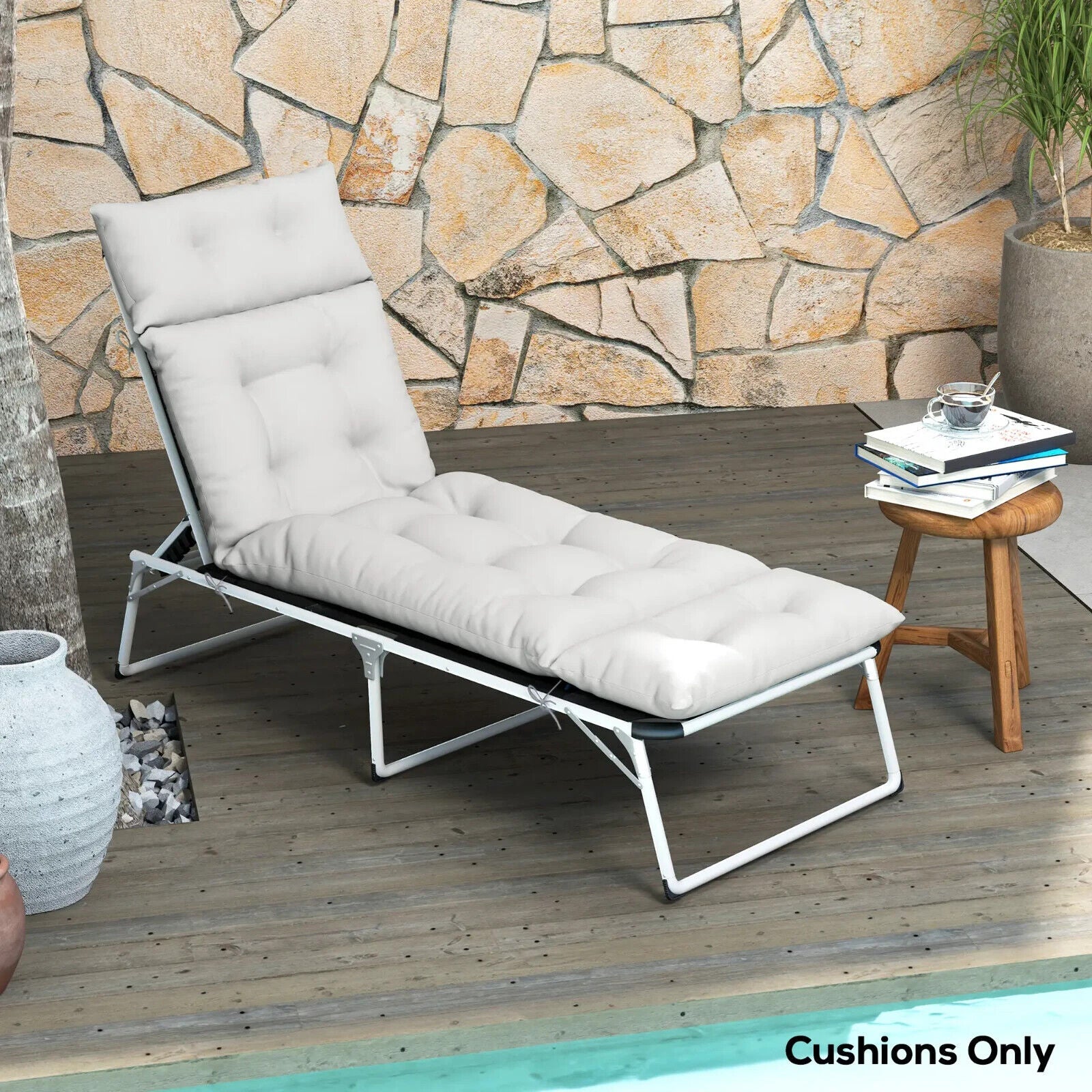 Sun Lounger Cushion Replacement Garden Lounge Chair Pad Light Grey Polyester - Home and Garden Furniture Shop - #rustic - furniture#