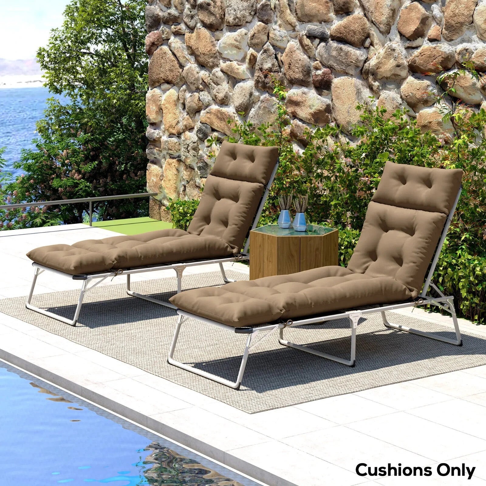 Sun Lounger Cushions Only 190x56x10cm Set of 2 Garden Chair Pads UPF20 Thick - Home and Garden Furniture Shop - rustic - furniture