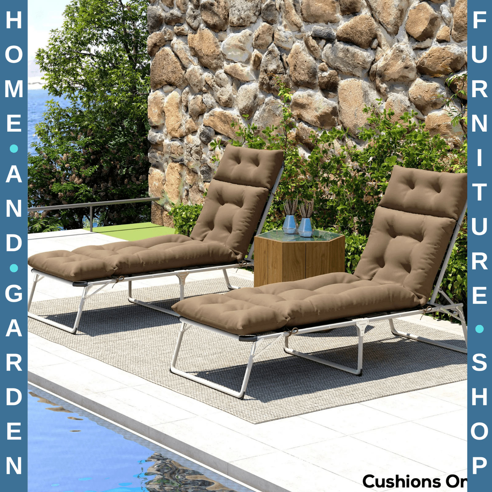 Sun Lounger Cushions Only 190x56x10cm Set of 2 Garden Chair Pads UPF20 Thick - Home and Garden Furniture Shop - rustic - furniture