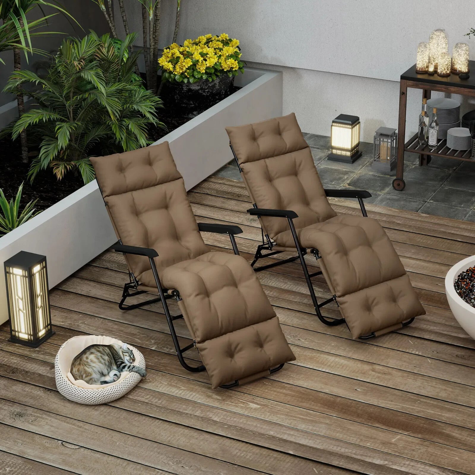 Sun Lounger Cushions Only 190x56x10cm Set of 2 Garden Chair Pads UPF20 Thick - Home and Garden Furniture Shop - rustic - furniture