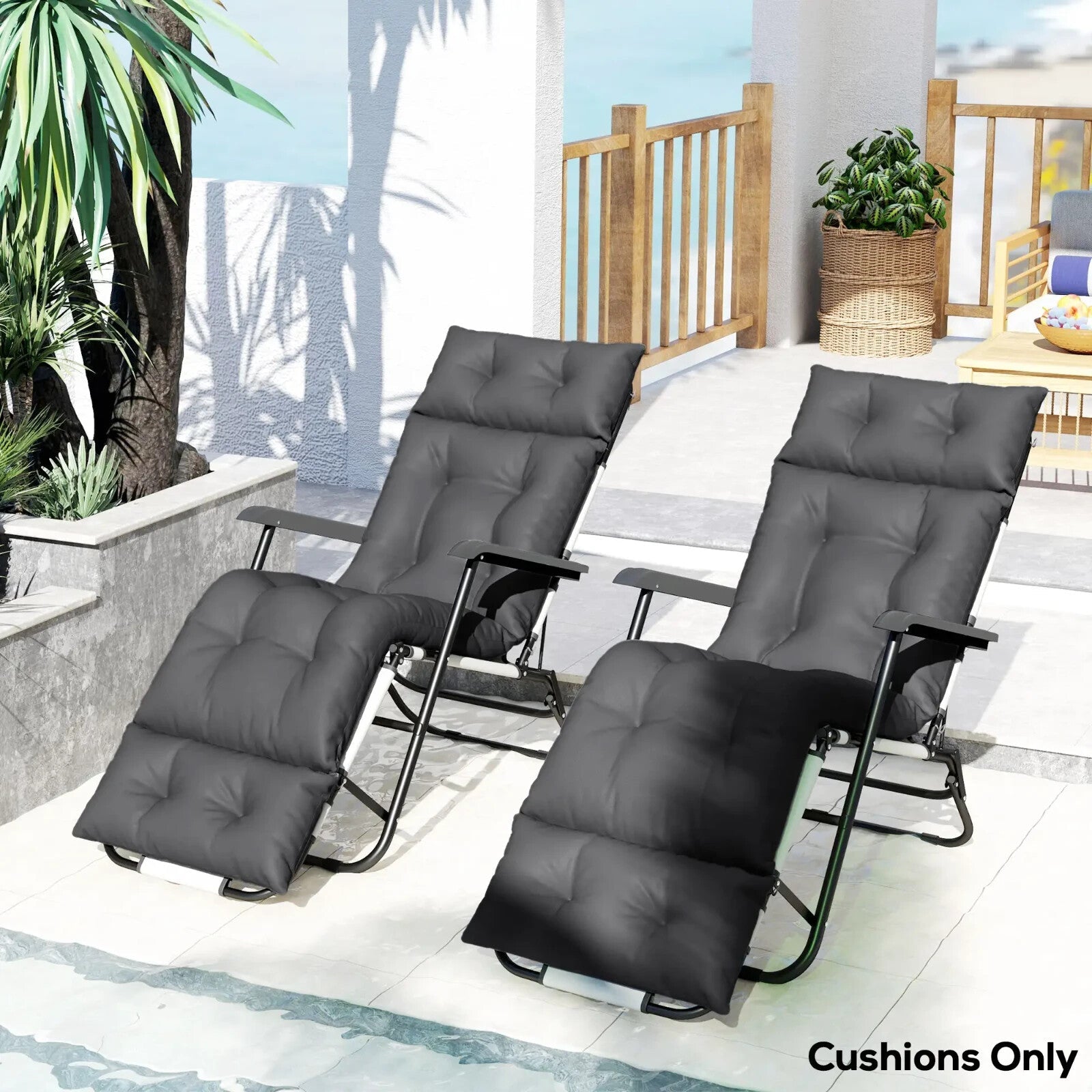Sun Lounger Cushions Only 190x56x10cm Set of 2 Garden Lounge Chair Pads UPF20 - Home and Garden Furniture Shop - rustic - furniture