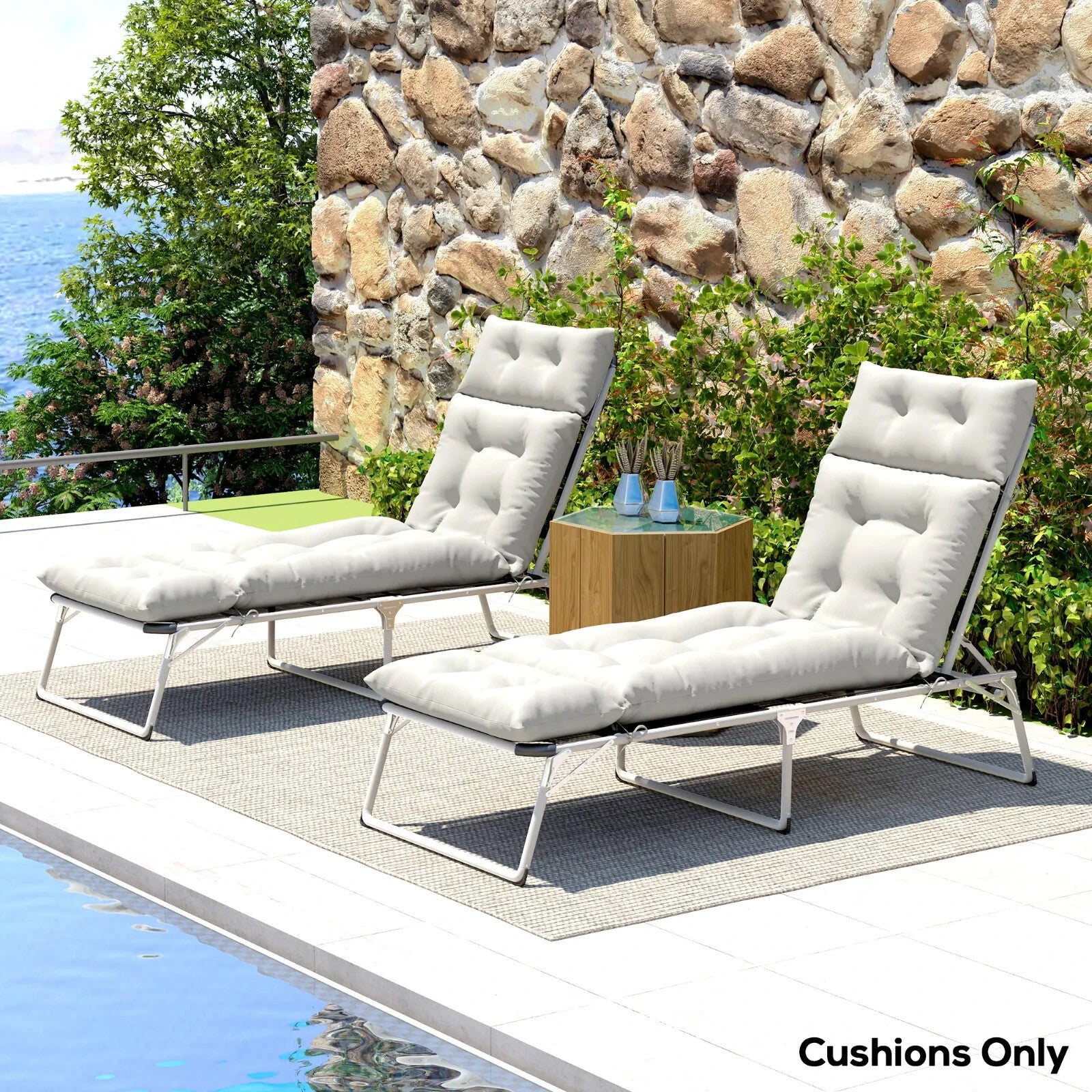 Sun Lounger Cushions Only 190x56x10cm Set of 2 Garden Lounge Chair Pads UPF20 - Home and Garden Furniture Shop - rustic - furniture
