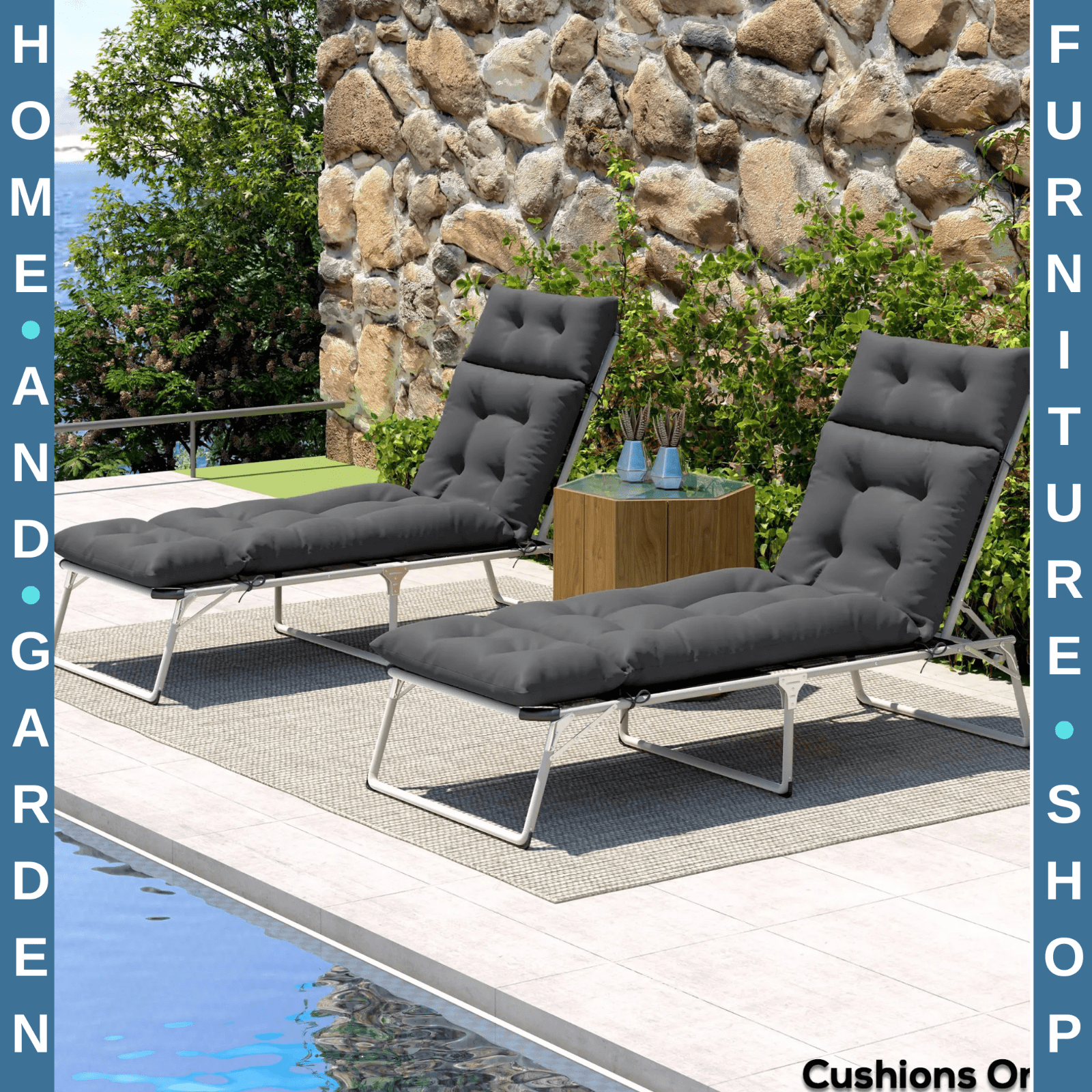 Sun Lounger Cushions Only 190x56x10cm Set of 2 Garden Lounge Chair Pads UPF20 - Home and Garden Furniture Shop - rustic - furniture