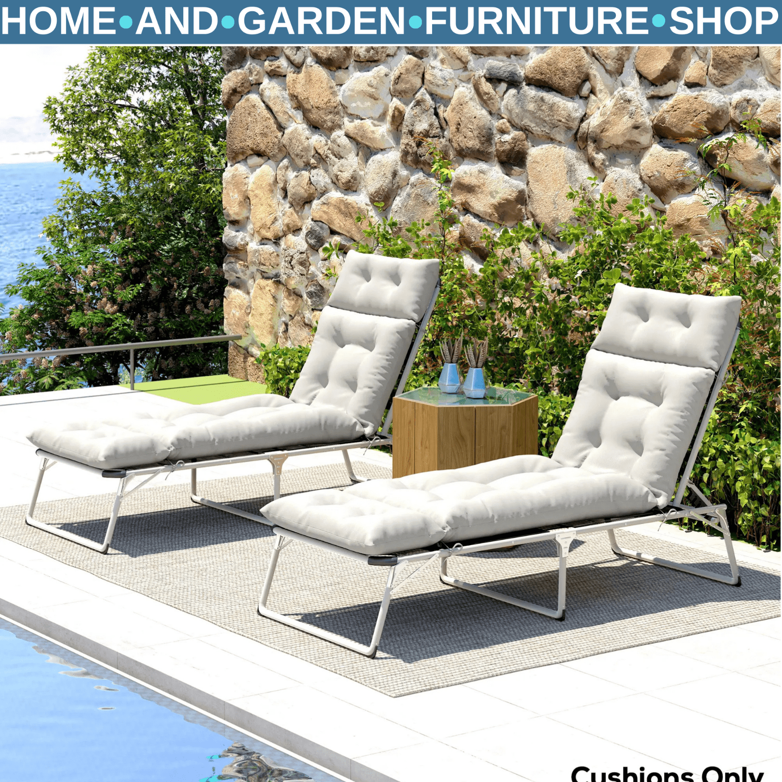Sun Lounger Cushions Only 190x56x10cm Set of 2 Garden Lounge Chair Pads UPF20 - Home and Garden Furniture Shop - rustic - furniture