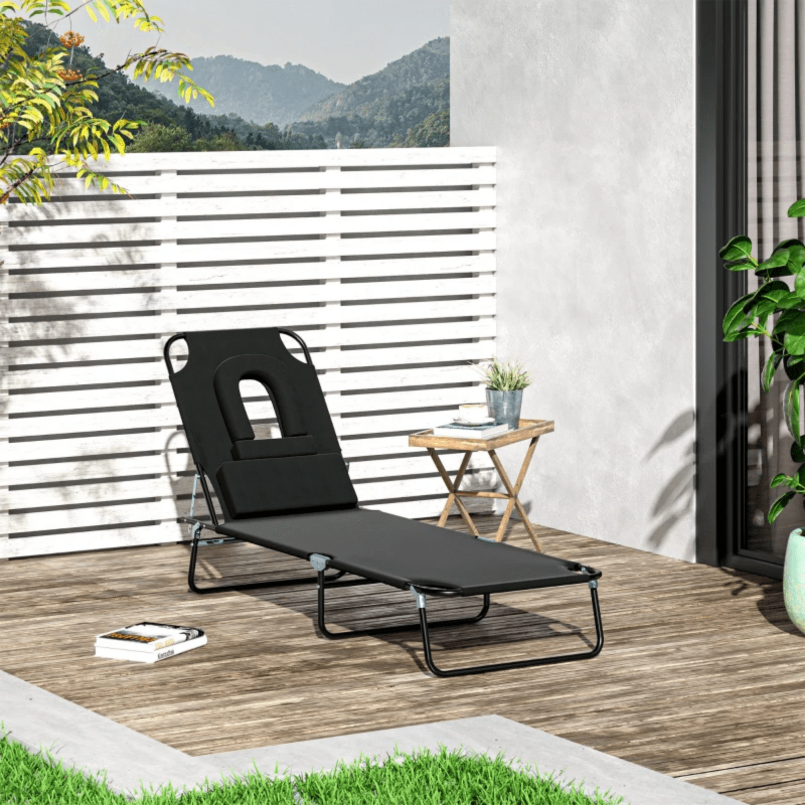 Sun Lounger Folding Recliner Chair Portable Reclining Garden Seat Day Bed Black - Home and Garden Furniture Shop - rustic - furniture
