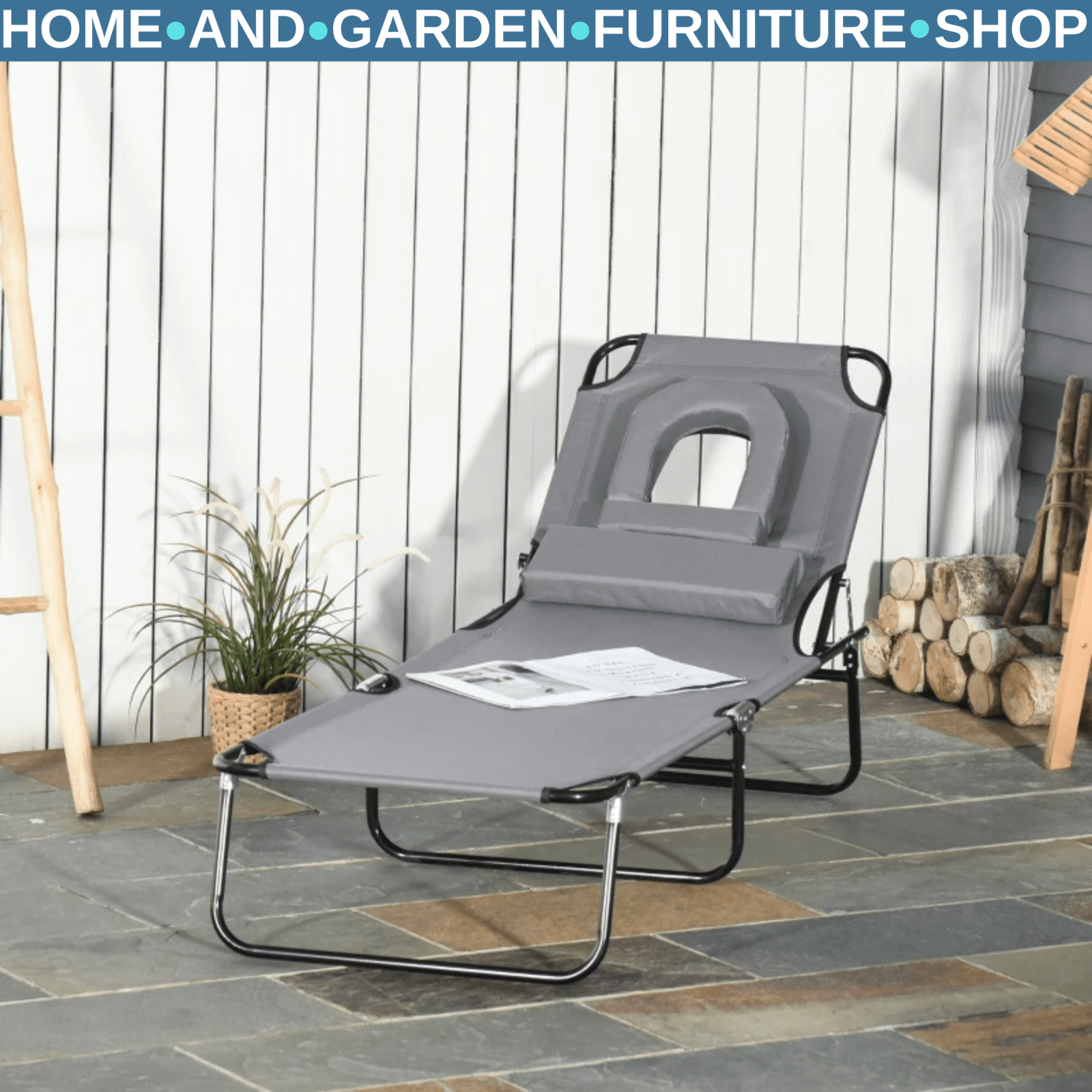 Sun Lounger Folding Recliner Chair Portable Reclining Garden Seat Day Bed Black - Home and Garden Furniture Shop - rustic - furniture